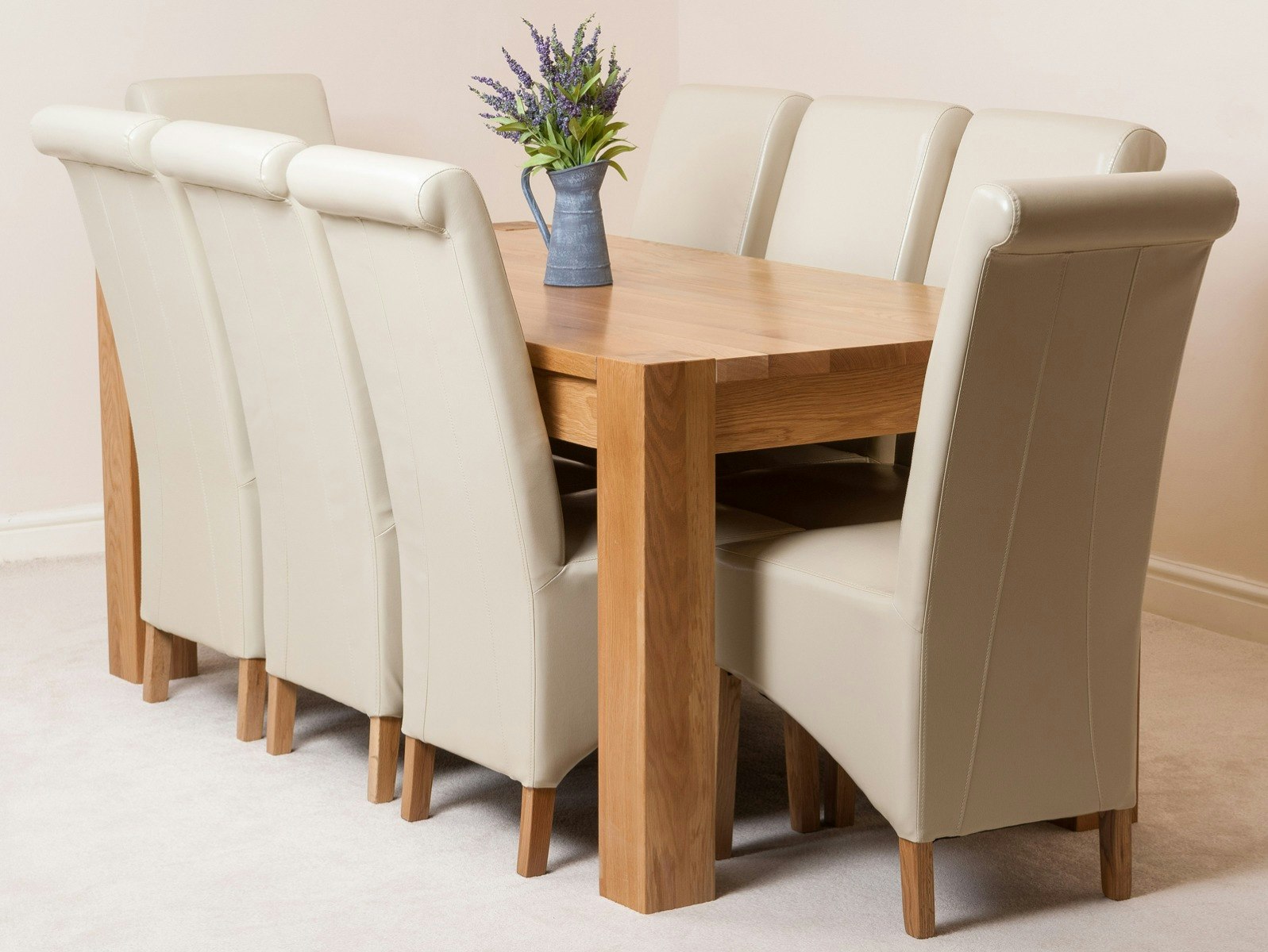 That's Furniture Ivory Kuba Large Oak Dining Table With Montana Leather Chairs - 8 Chairs
