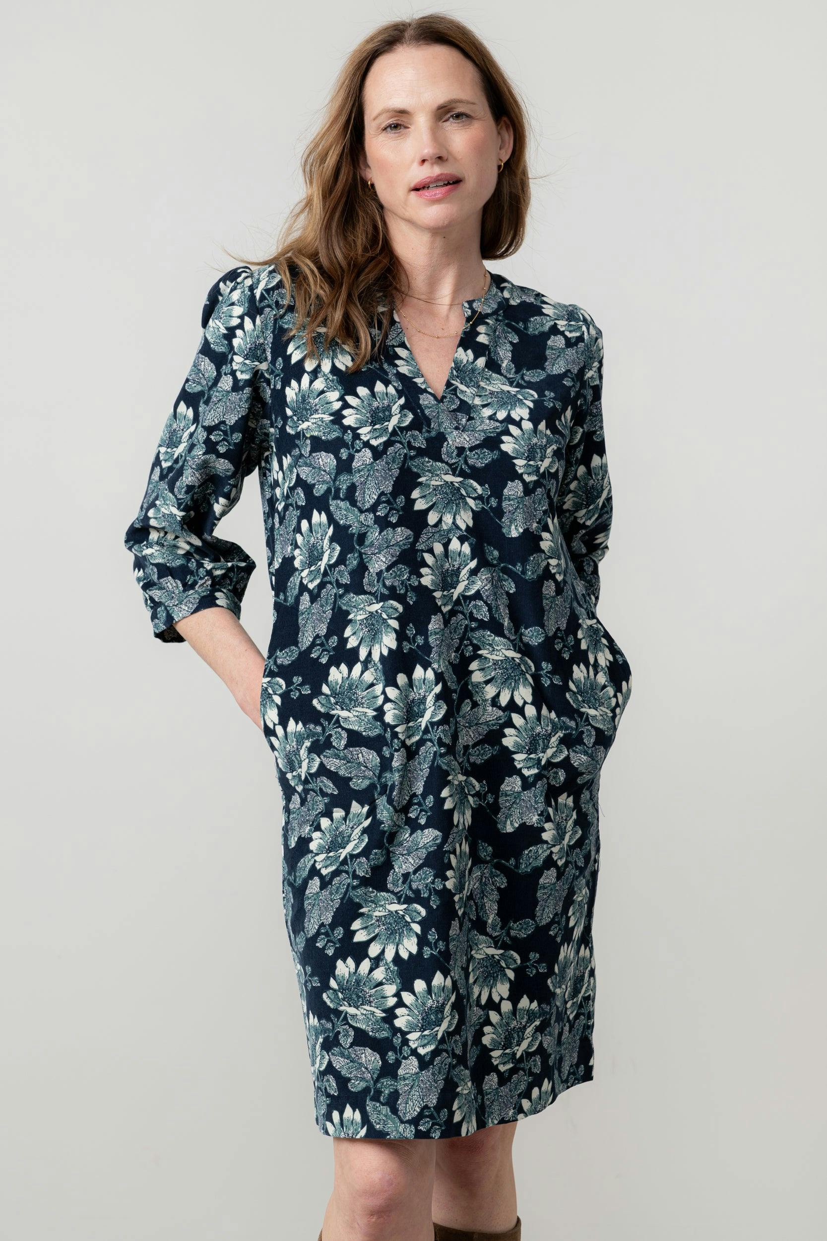 Lily & Me Harvest Cotton Pincord Shift Dress Navy - 20 - Navy