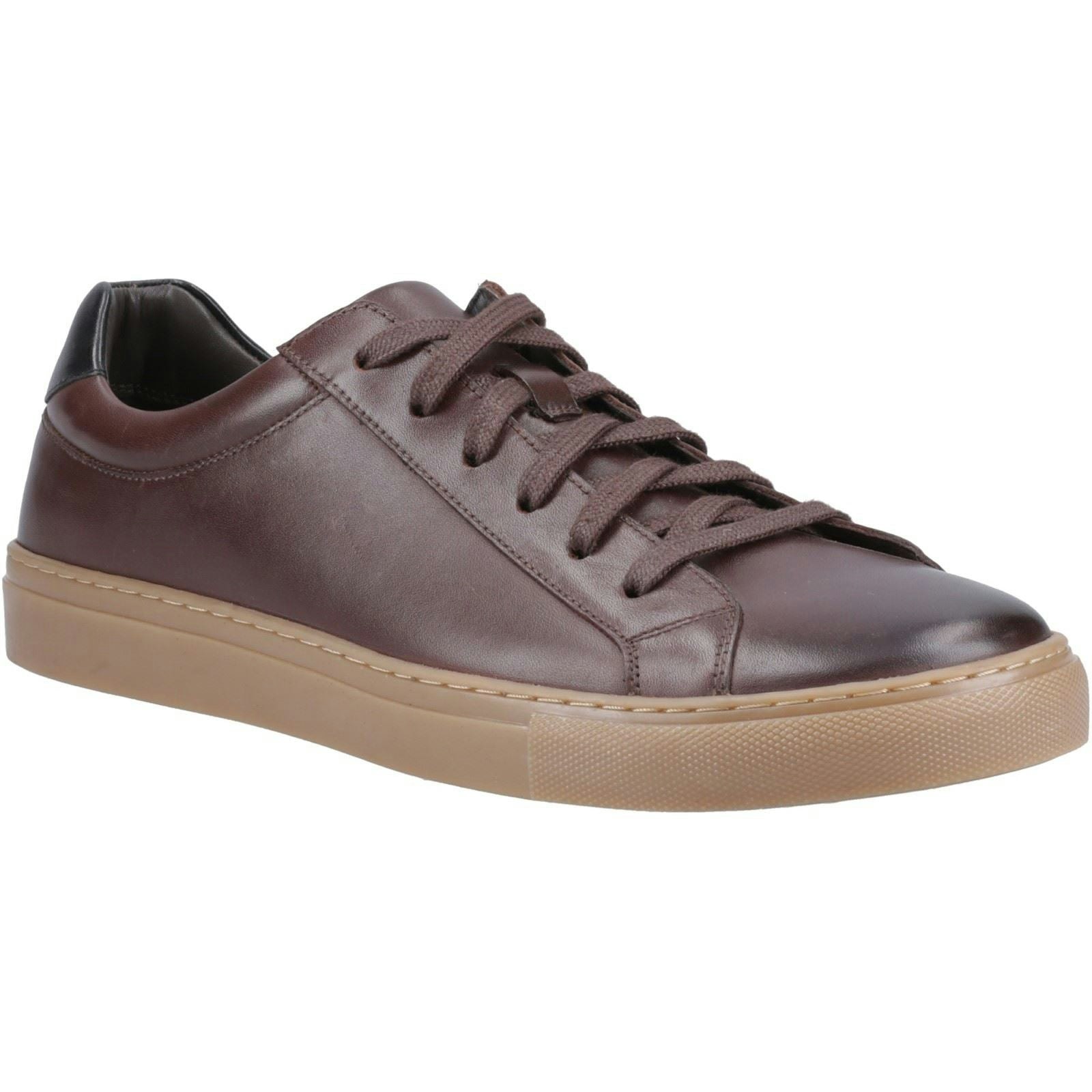Hush Puppies Men's Dark/Brown Colton Leather Coffee Trainers - Size 10