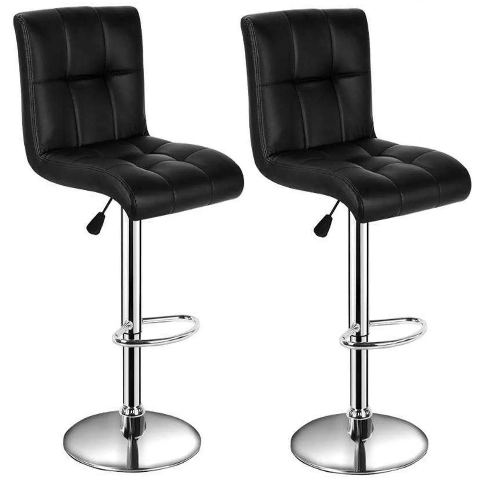 Rackhams Black Pair Of 2 Faux Leather Swivel Breakfast Bar Stool Chairs Chrome Gas Lift