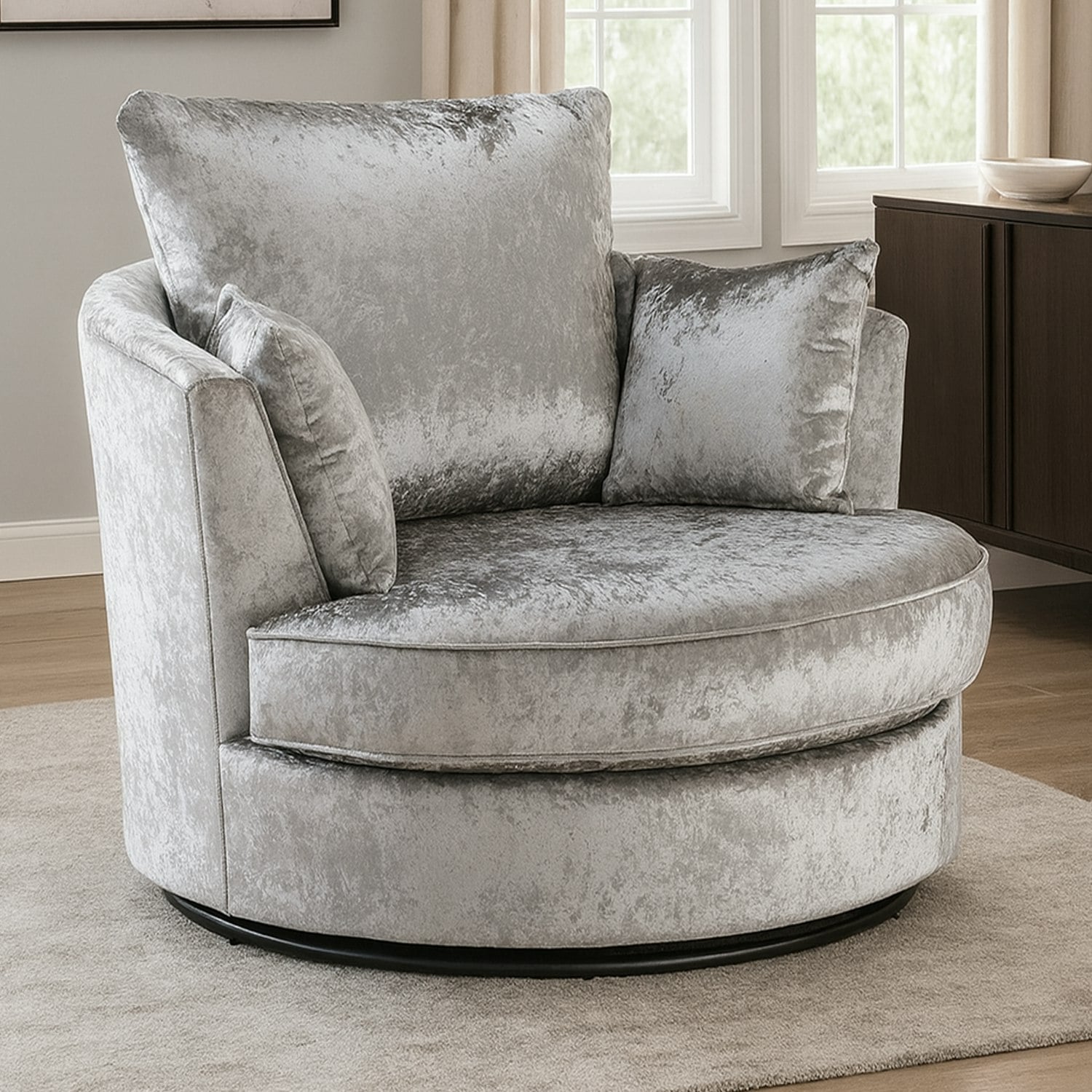 Rackhams Silver Chelsea / Crystal Crushed Velvet Swivel Chair