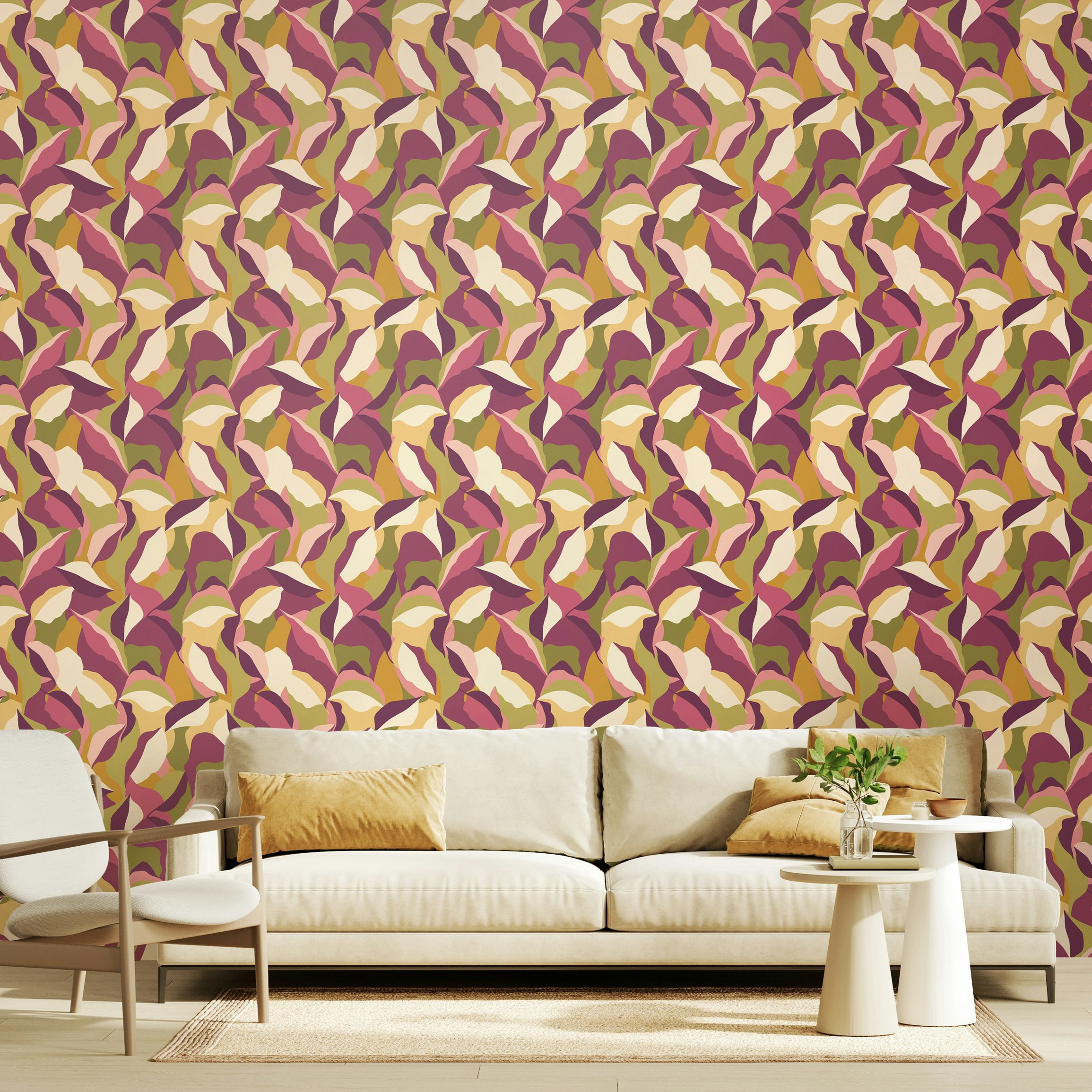 Rackhams Leafy Patchwork - Plum & Olive 10M Wallpaper