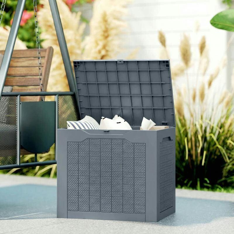 Outsunny 93L Plastic Garden Storage Box, Storage Container W/ Handles, Grey - Image 7