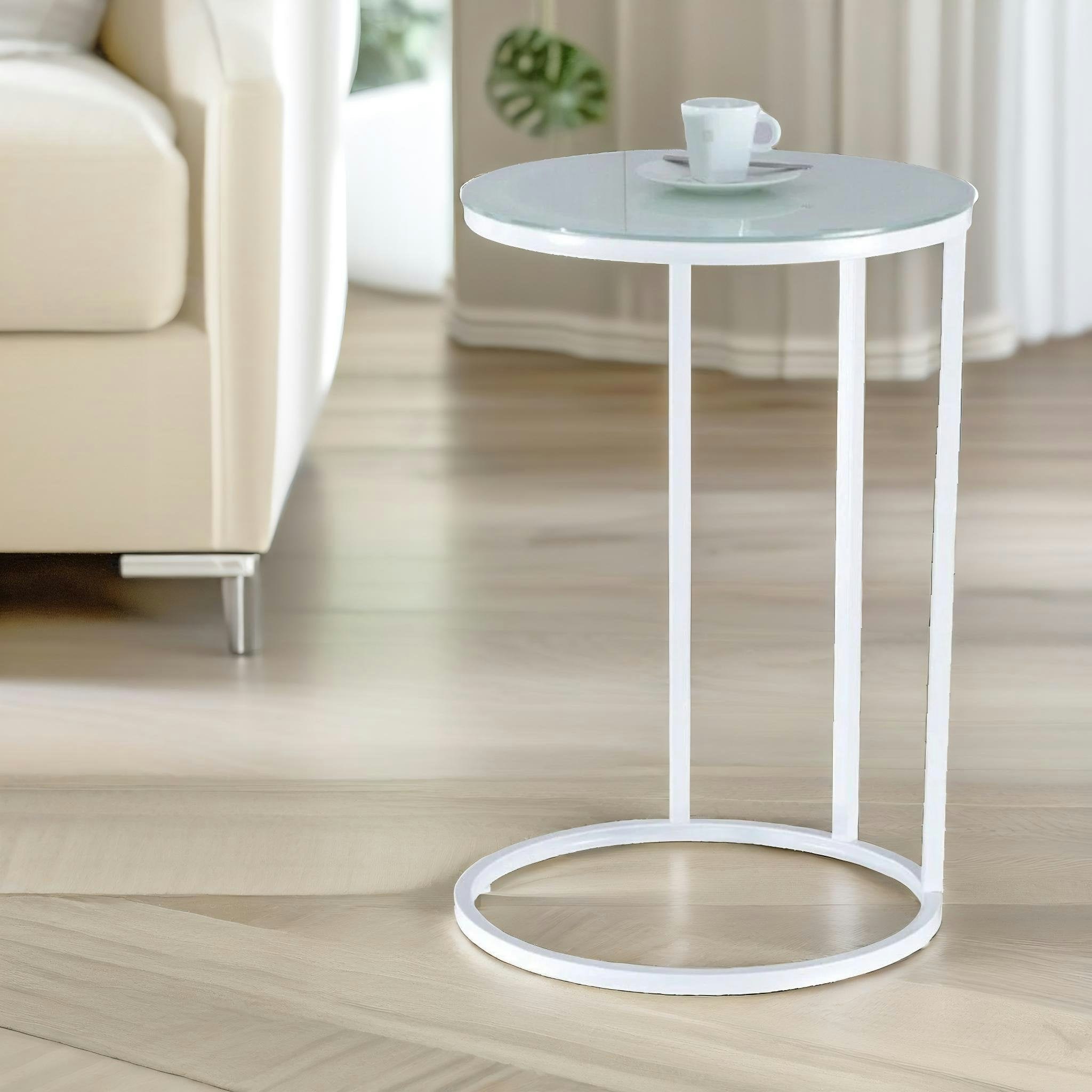 Rackhams White Round C Shaped Side Table