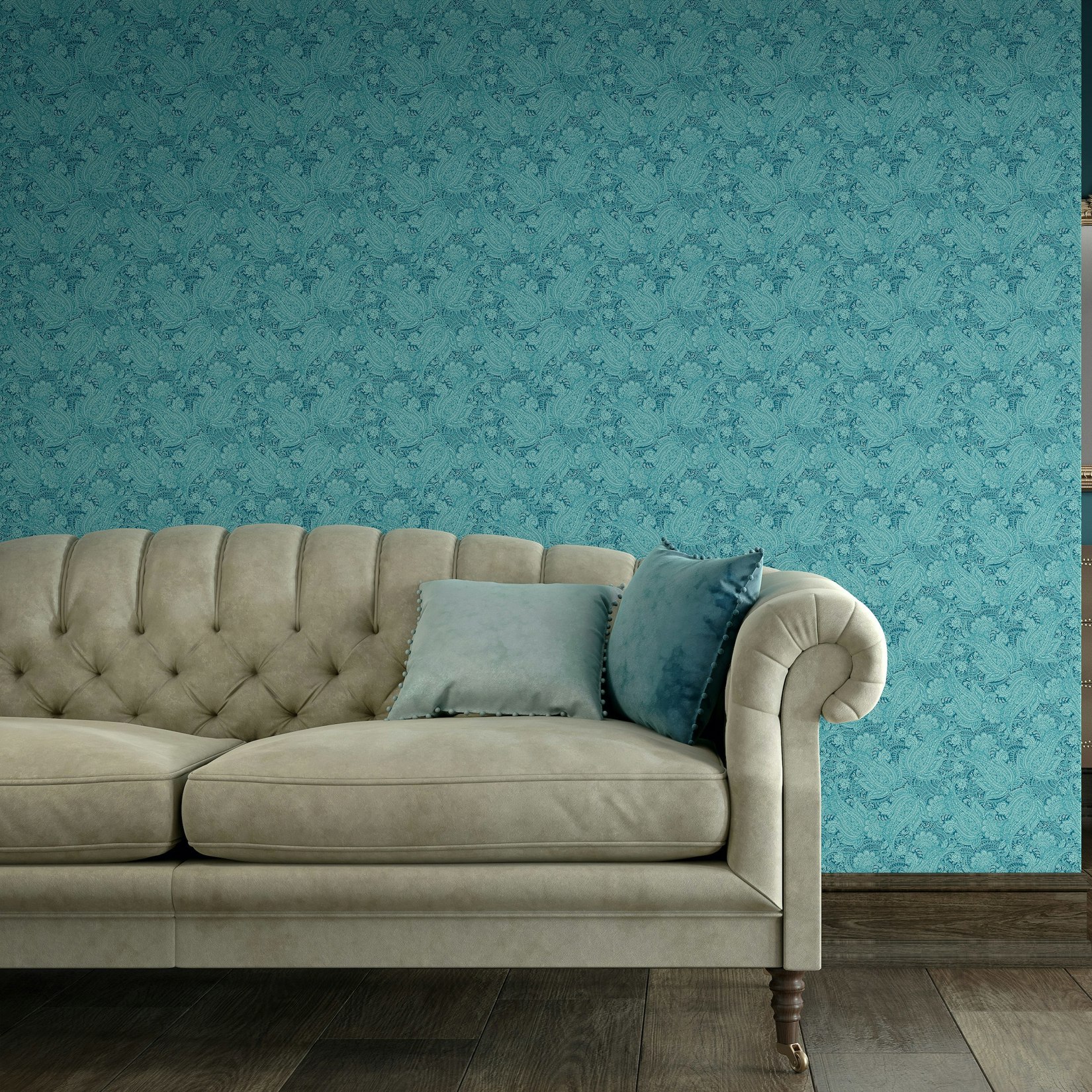 Rackhams Blue Paisley - Teal 10M Wallpaper - Teal
