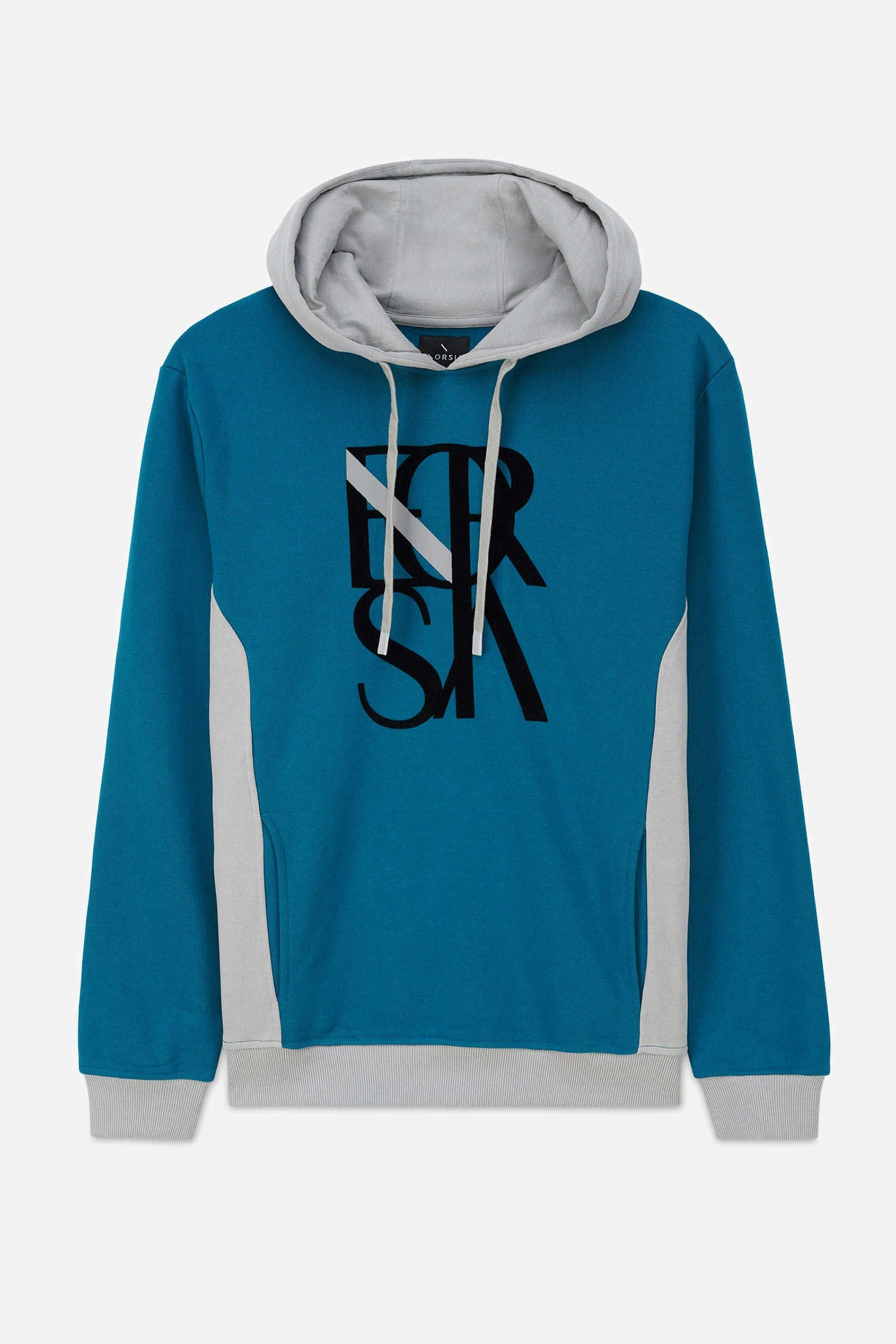 Enorsia Men's Blue Flock Print Overhead Hoodie - Xxl - 60% Cotton, 40% Polyester