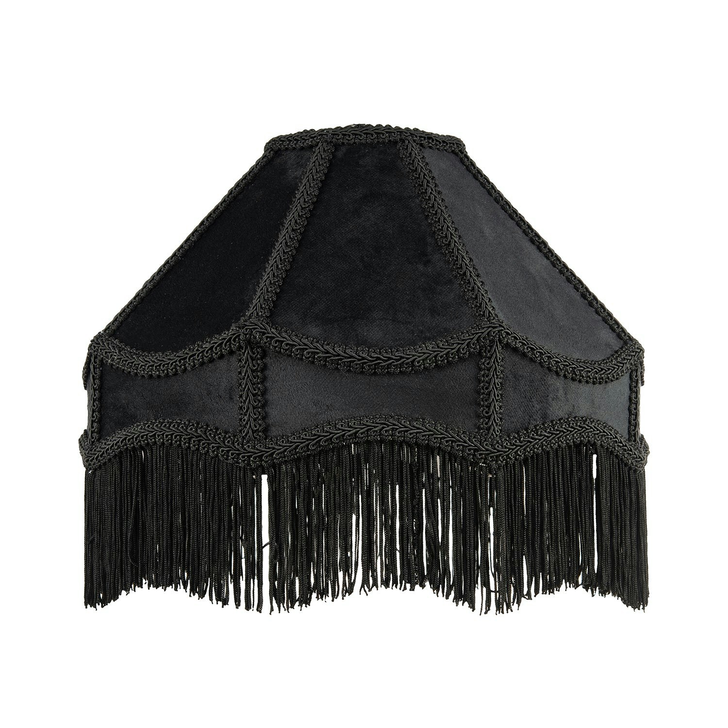 Rackhams Black Traditional Victorian Empire Lamp Shade In Jet Velvet With Long Tassels