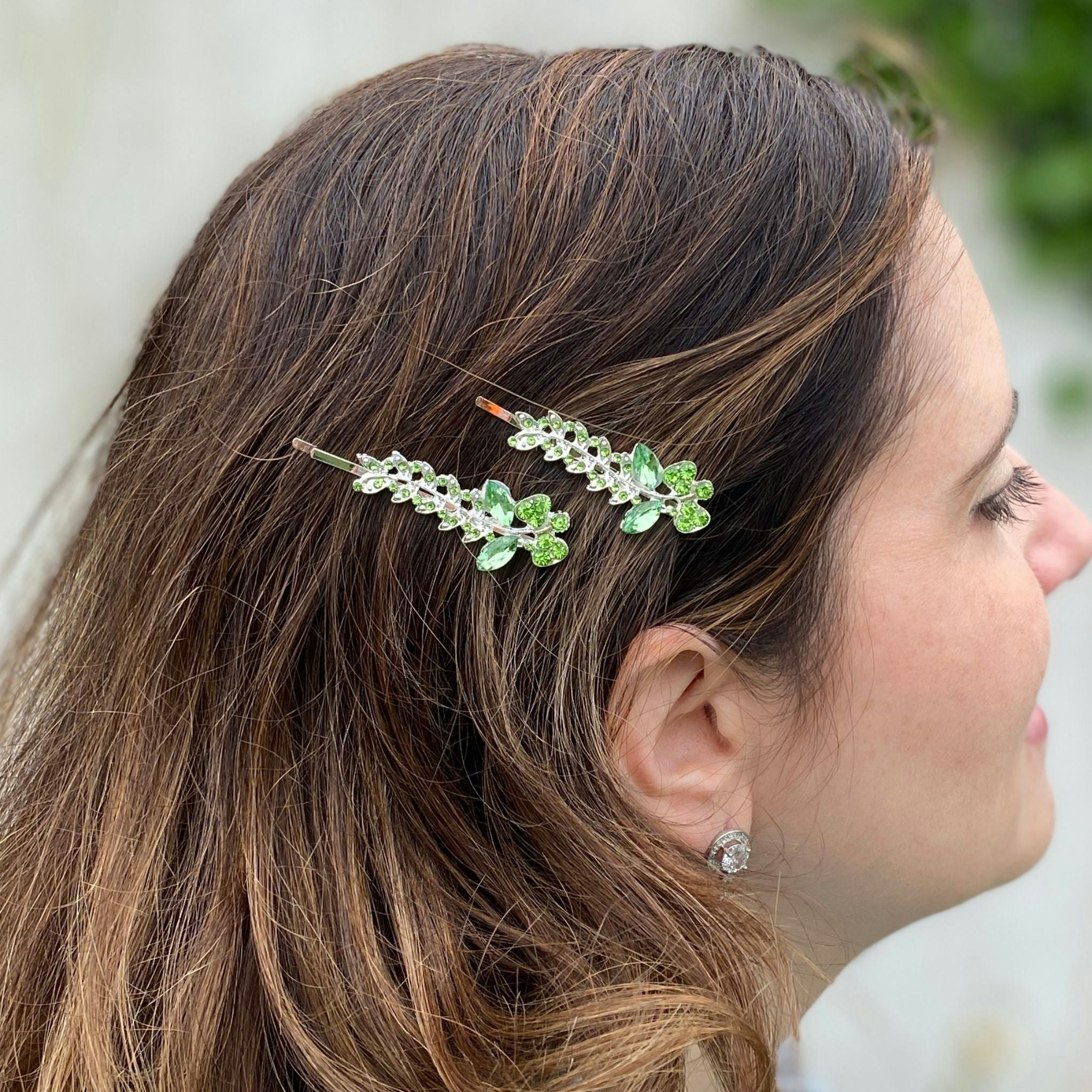 Queenmee Accessories Green Hair Slides Hair Clips Sparkly Hair Grips Floral Set Of 2