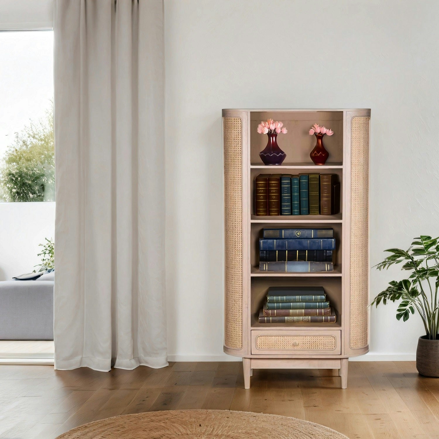 Ih Design Carlester Cane And Wood Bookcase - Wood - 1 - 90X40x165cm (Lxdxh)