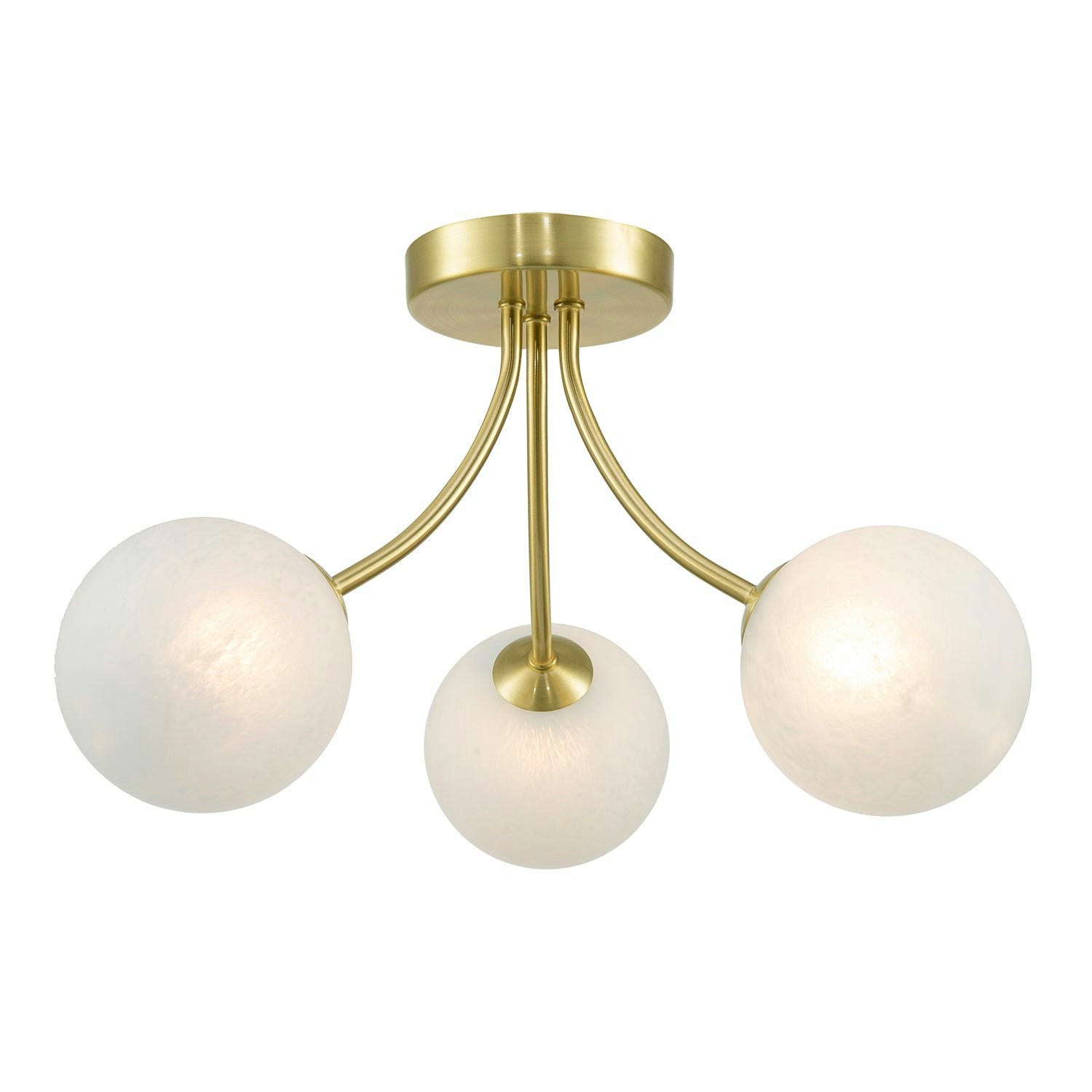 Rackhams Gold/Light Modern Designer Satin Ceiling With Alabaster Globe Glass Shades