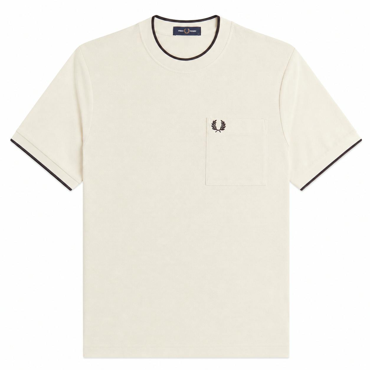 Fred Perry Pocket Detail Piqué T-Shirt Ecru - Xxl