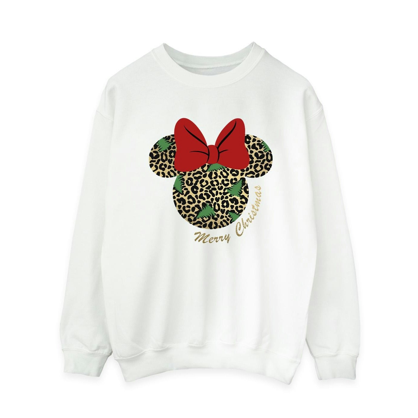 Disney Women's White / Minnie Mouse Leopard Christmas Sweatshirt - 3XL
