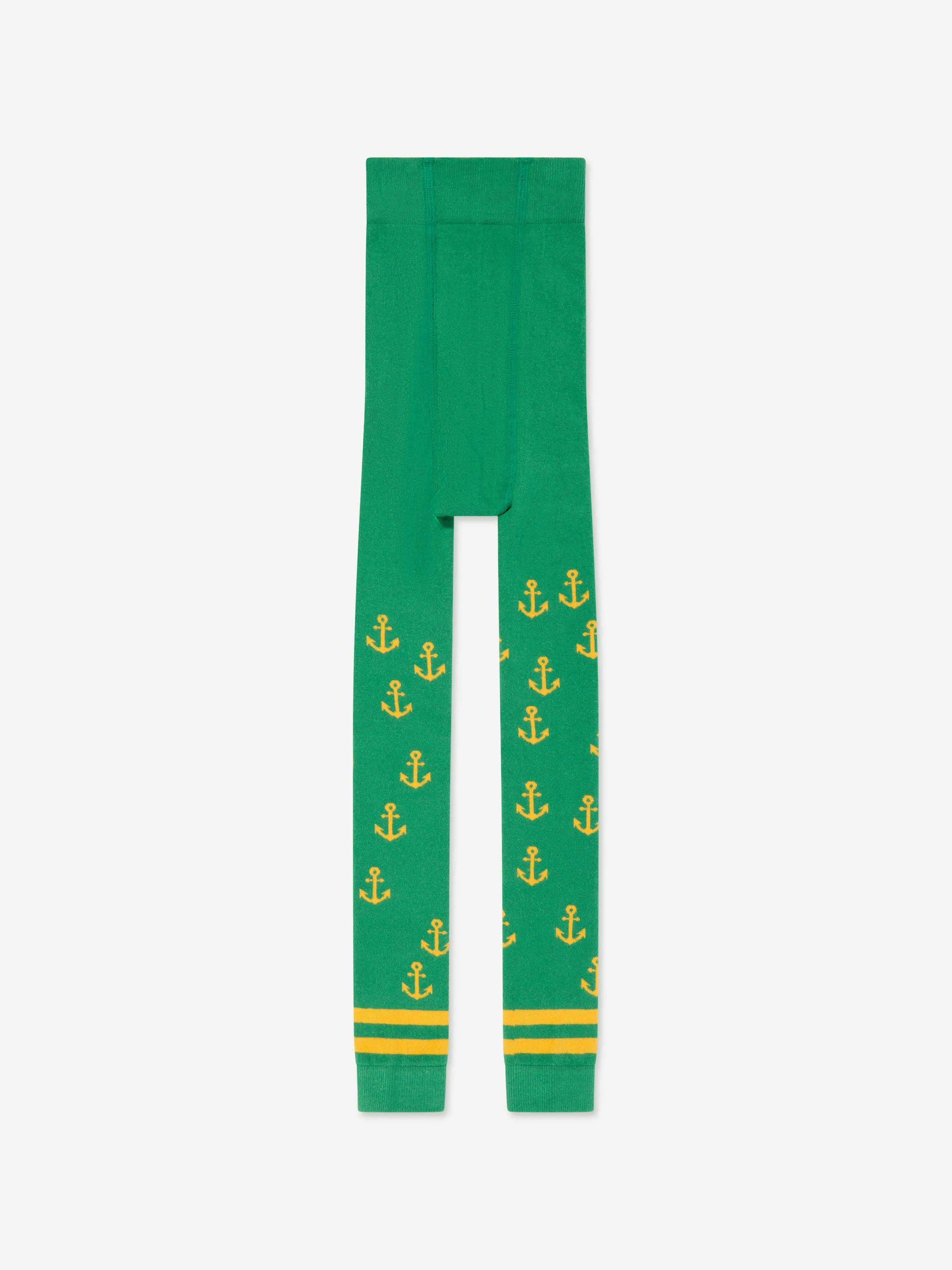 Mini Rodini Girls Green Anchor Print Leggings In - 9 Mths - 1.5 Yrs