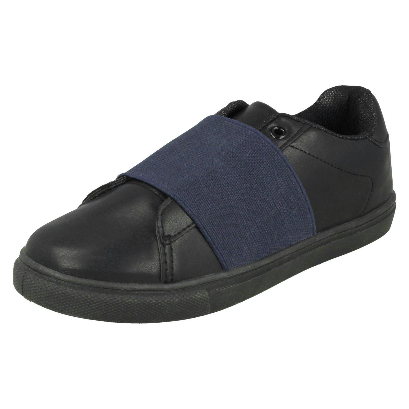 Spot On Girls Black Elastic Bar Pumps H2469 - Uk 11 Child