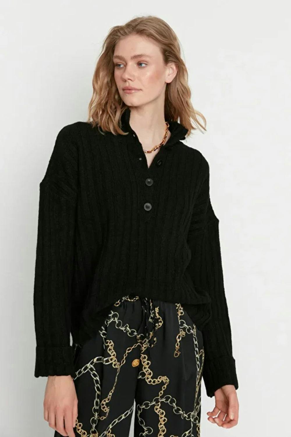 Hoxton Gal Black Oversized Soft-Textured High Neck Knit Top - S