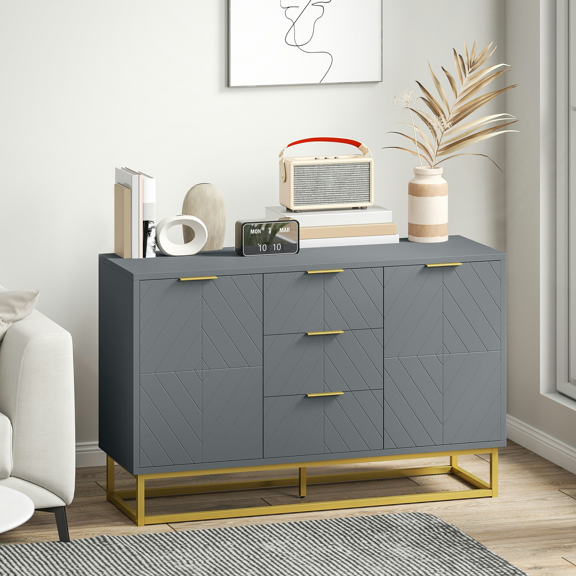Rackhams Grey Sideboard Storage Cabinet With Adjustable Shelves, - Matte - Sideboard