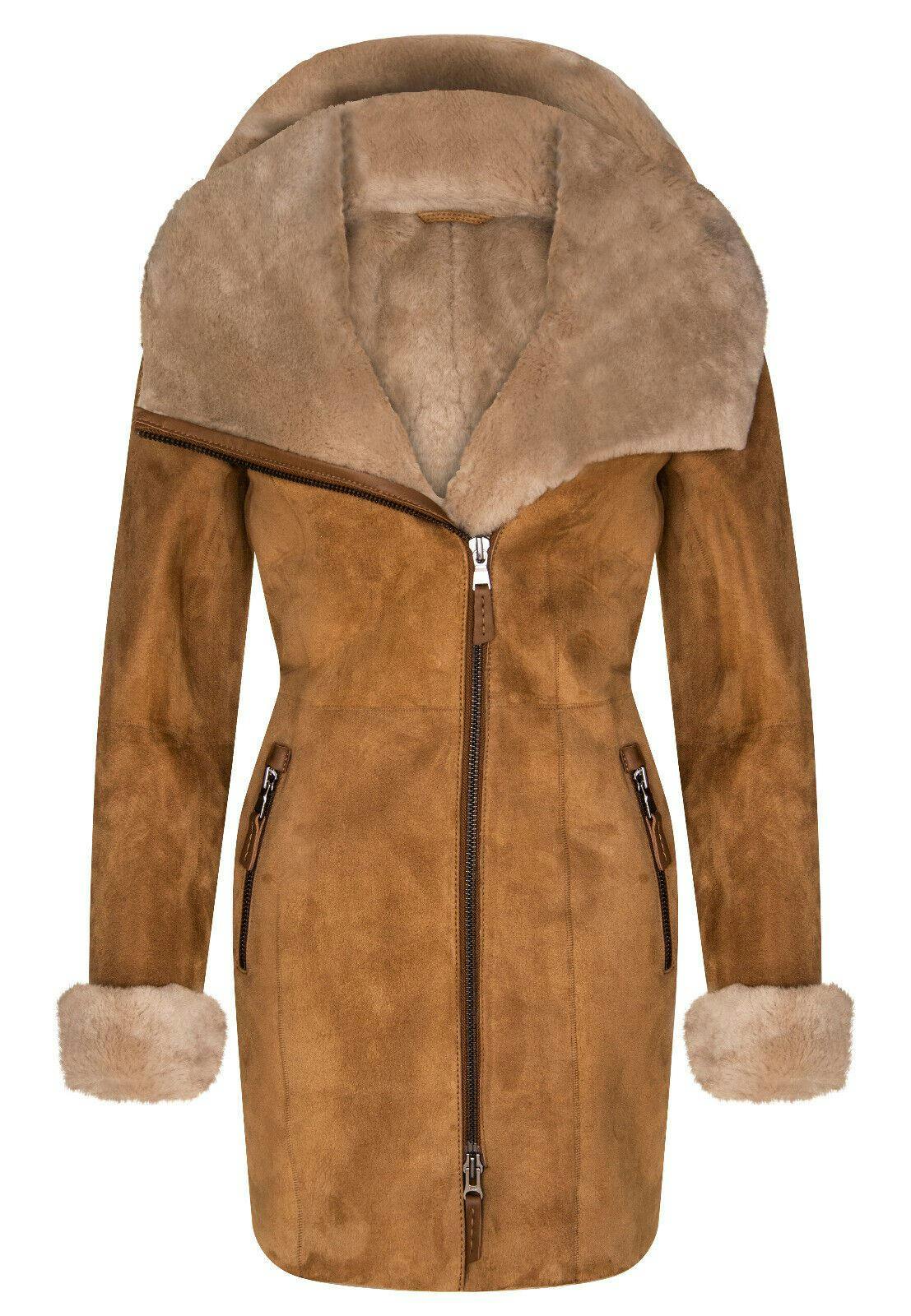 Infinity Leather Women's Merino Sheepskin Hooded Coat-Antioch - Tan - Uk M/12 | Eu 38 | Us 8