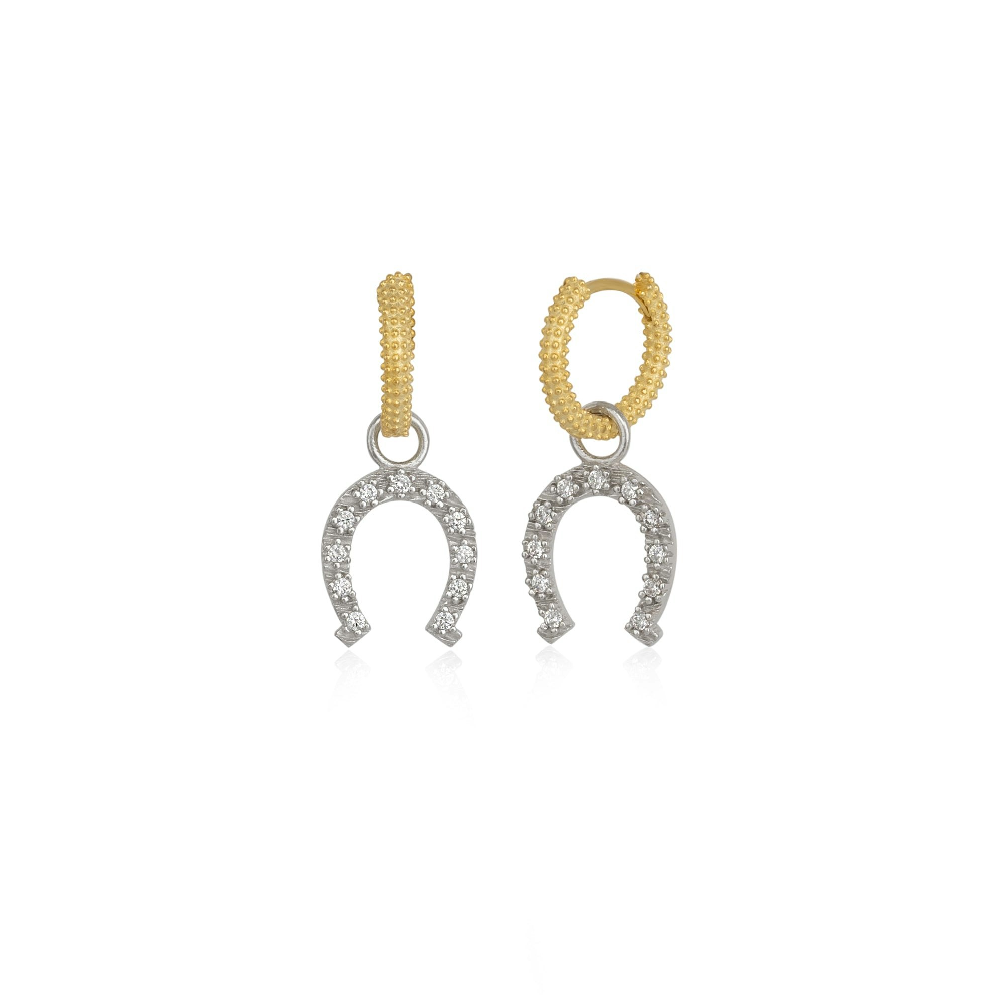 Spero London Gold/Silver Vermeil Hoop Sterling Horseshoe Equestrian Earrings