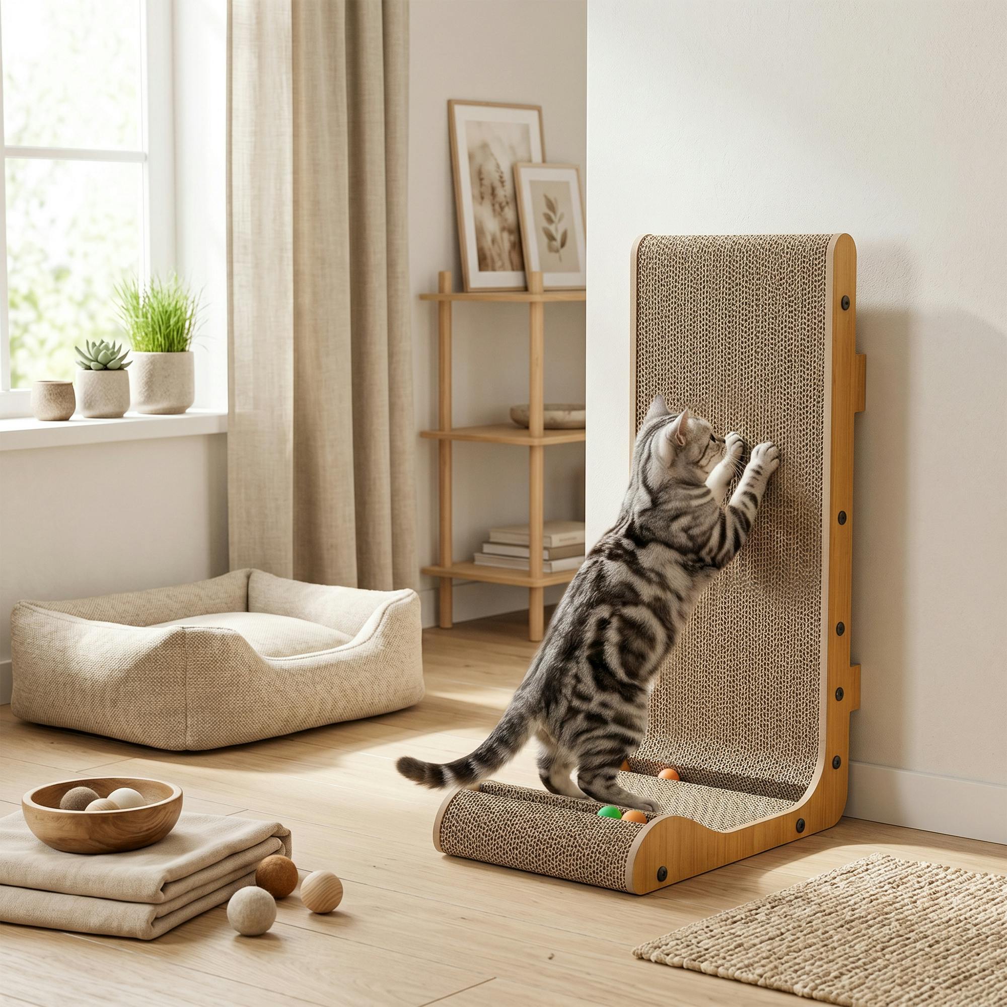 Pawhut Brown Cat Scratching Board Wall Mounted 57.5H Cm
