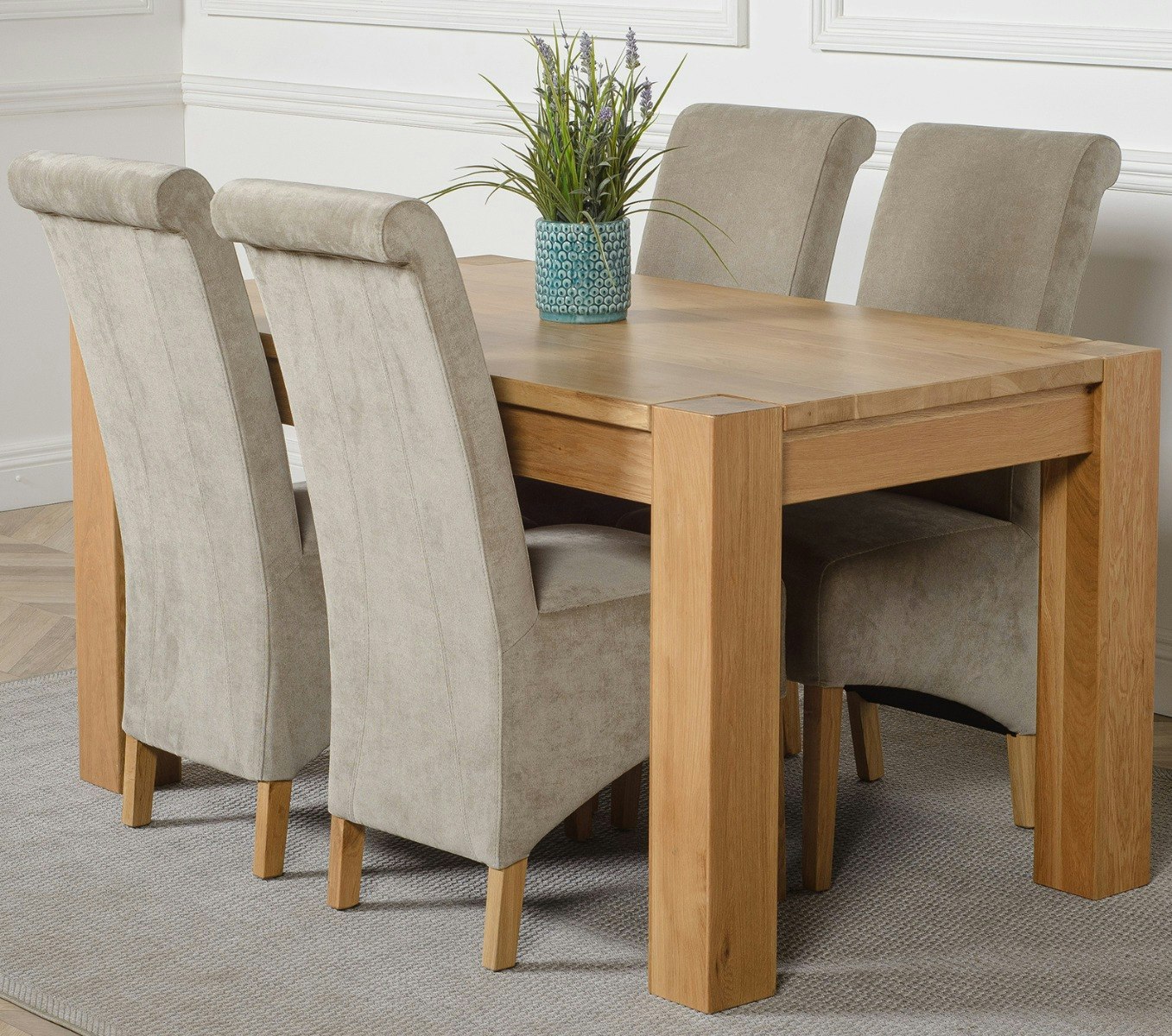 Rackhams Grey Kuba Medium Oak Dining Table With Montana Fabric Chairs - 4 Chairs