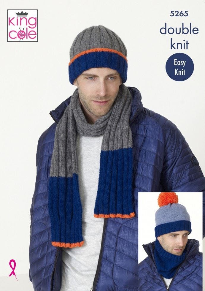 King Cole Men's Big Value Dk Knitting Pattern 5265, Scarves, Headwear For One Size - Easy