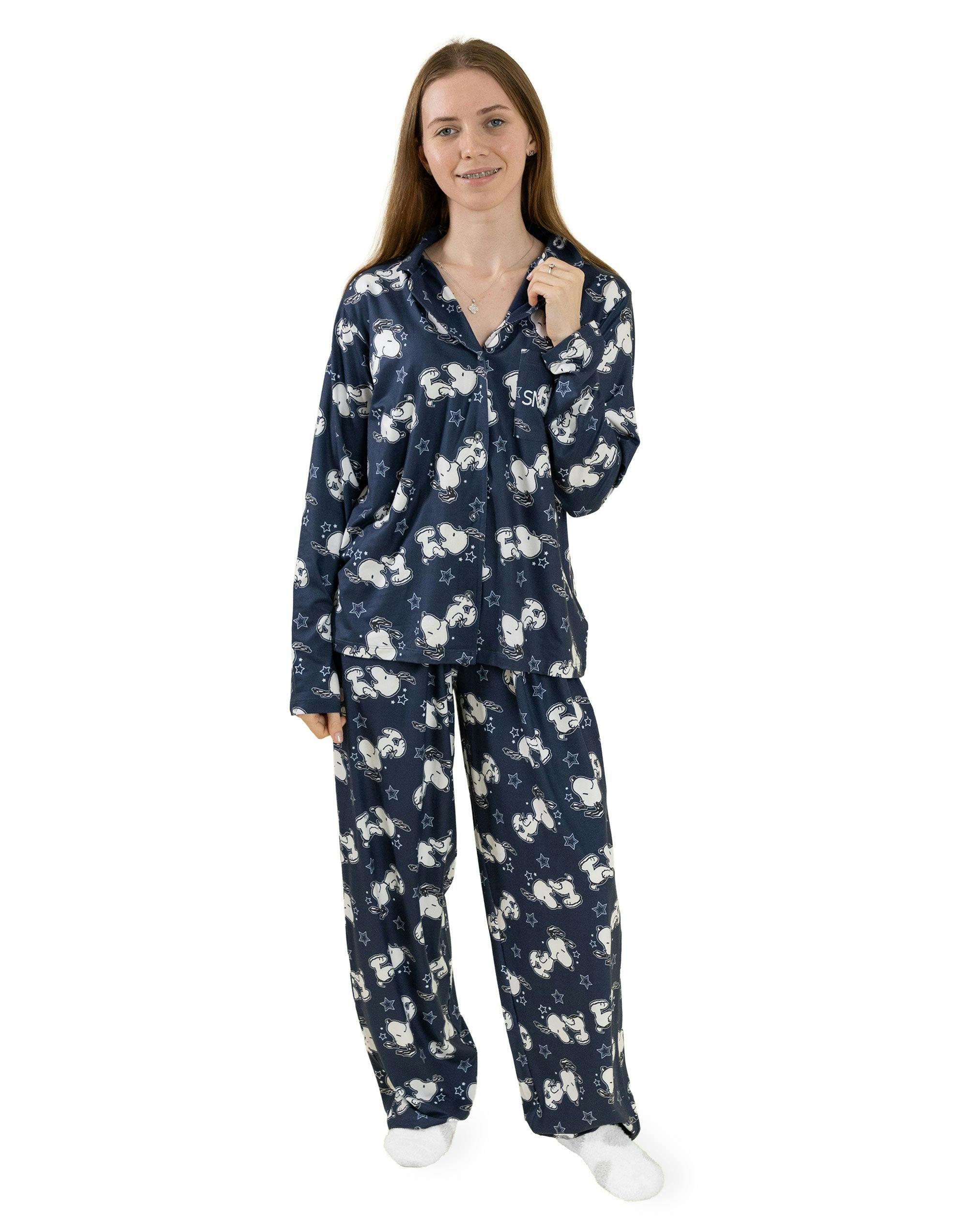 Vanilla Underground Women's Blue Peanuts Snoopy Long Sleeve Long Leg Pyjama Set - Small