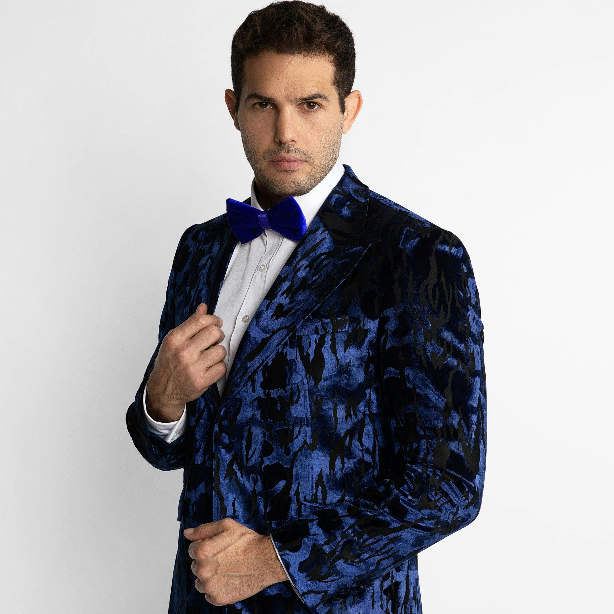 Claudio Lugli Blue/Black Luxury Fitted Zebra Print Dinner Jacket - Navy - 44 Uk/ 54 Eu