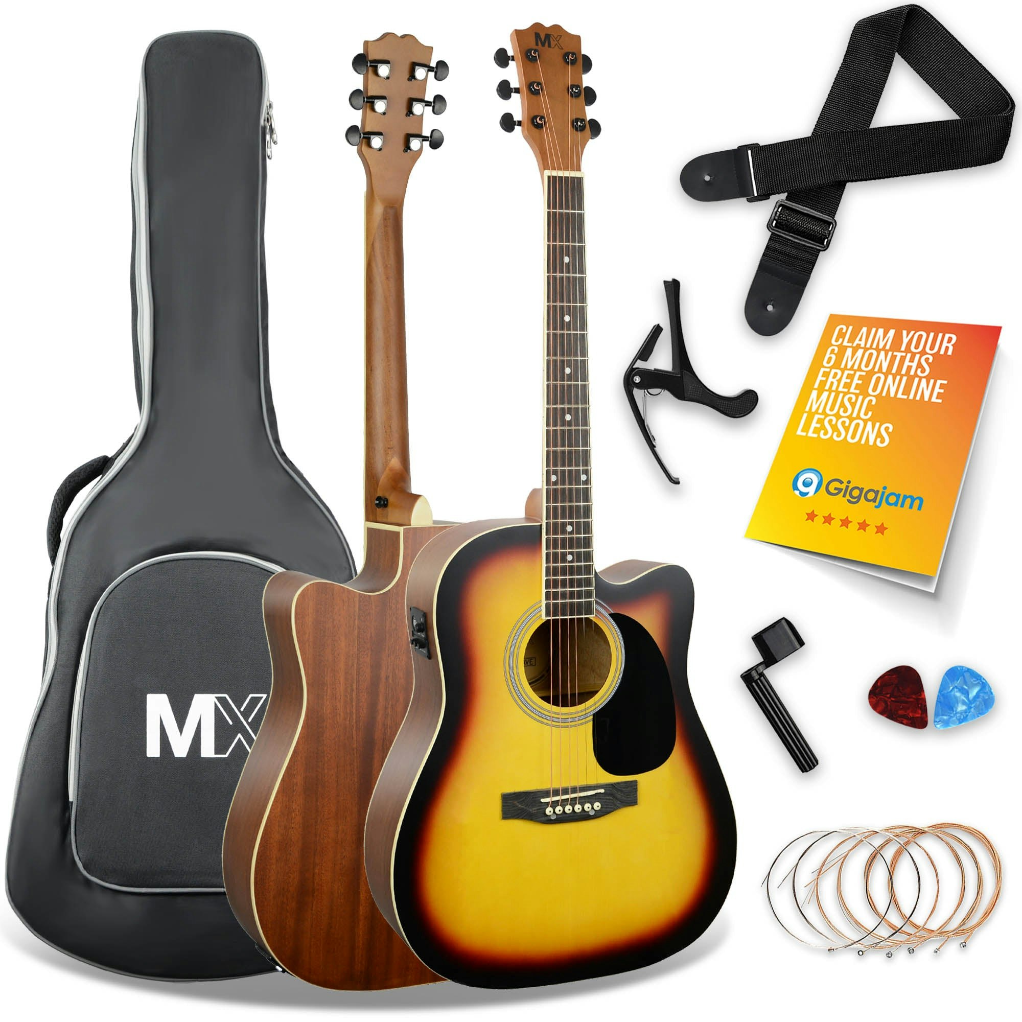 3Rd Avenue Black Mx By Cutaway Electro Acoustic Guitar Pack - Sunburst