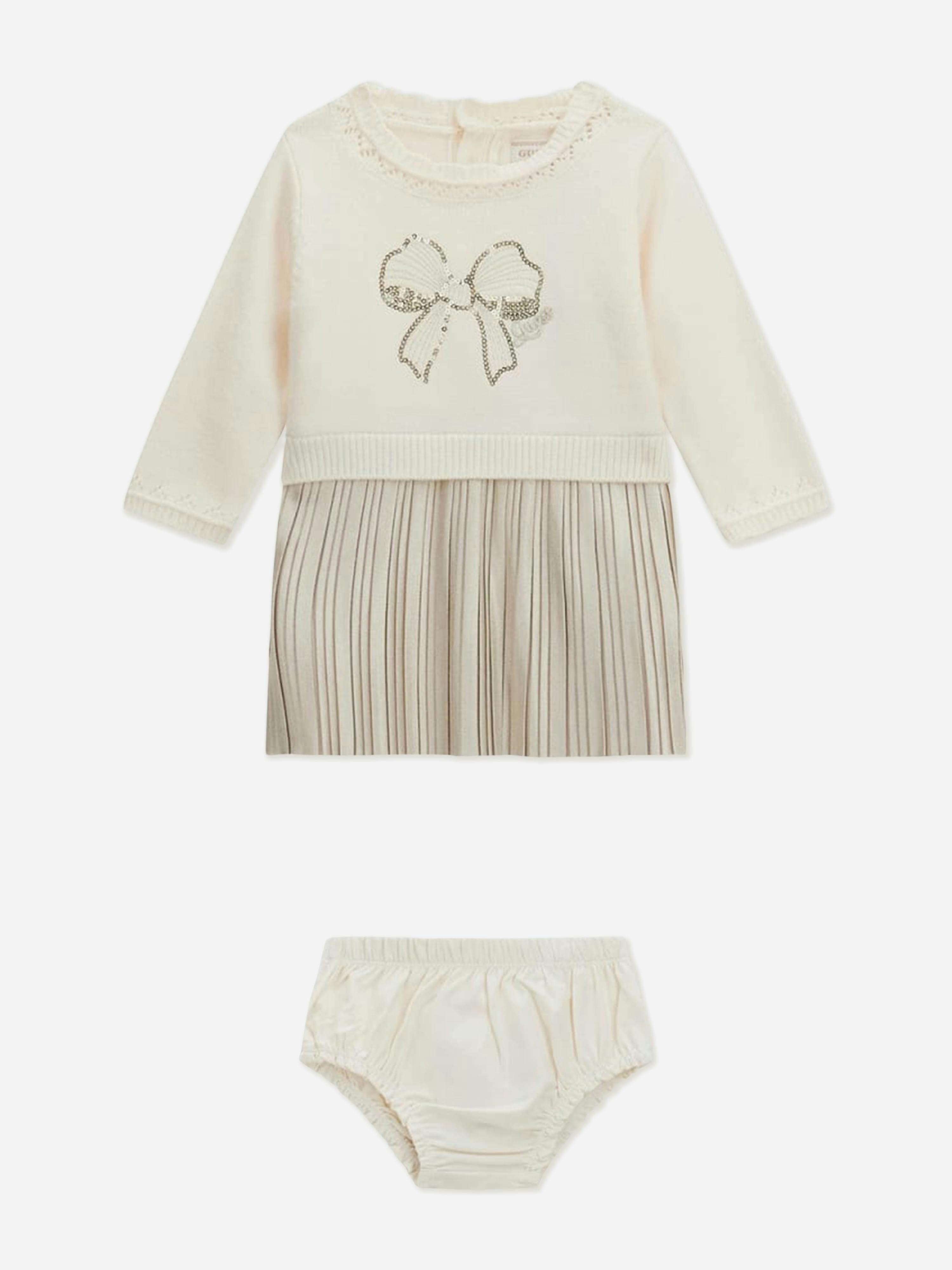 Guess Women's Ivory Baby Girls Mixed Fabric Dress In - 3 - 6 Mths