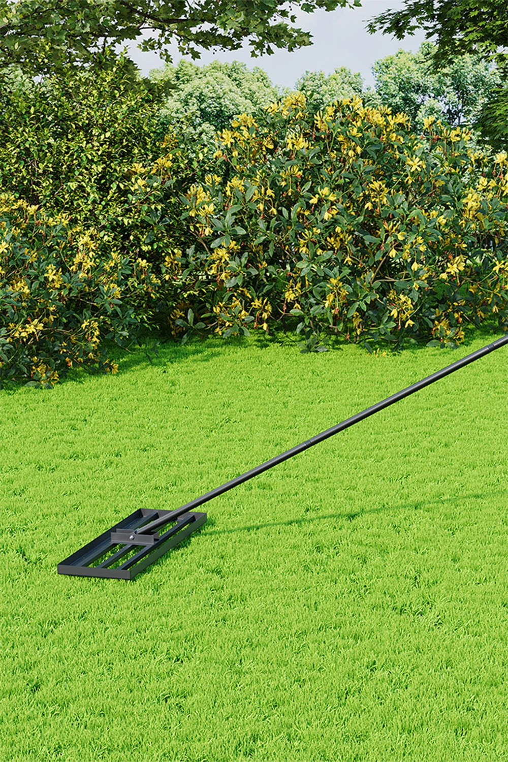 Rackhams Black Lawn Levelling Rake With 213Cm Stainless Steel Handle