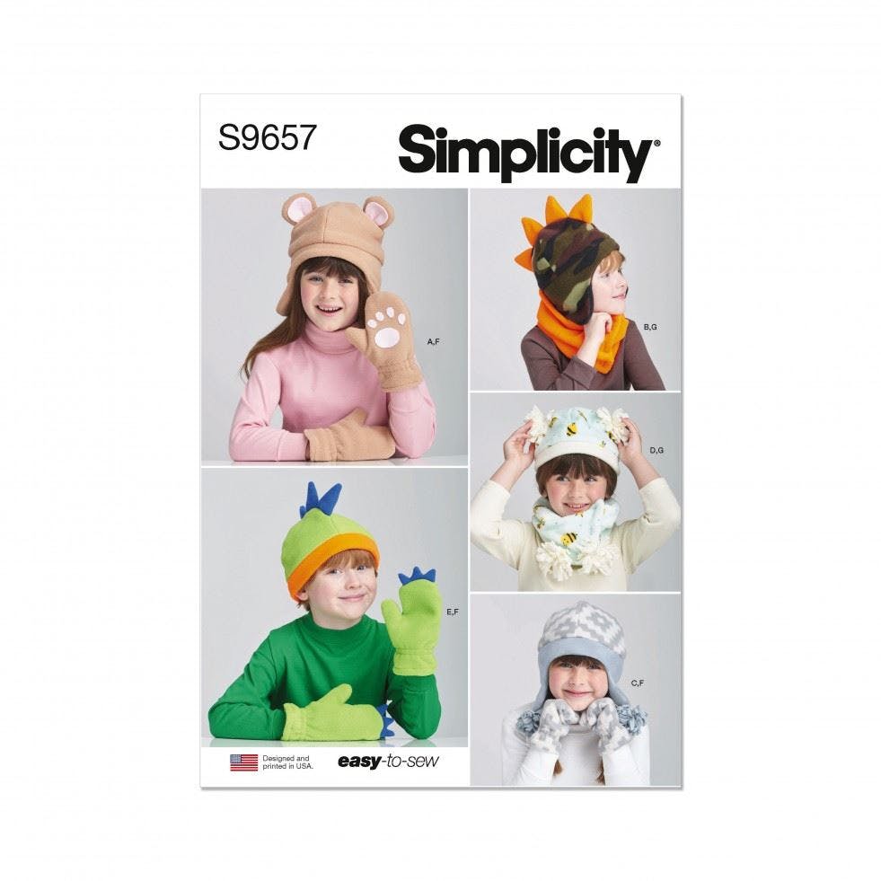 Simplicity Sewing Pattern 9657, Headwear, Gloves For Kids, A (S-M-L) - Easy - A (S-M-L)