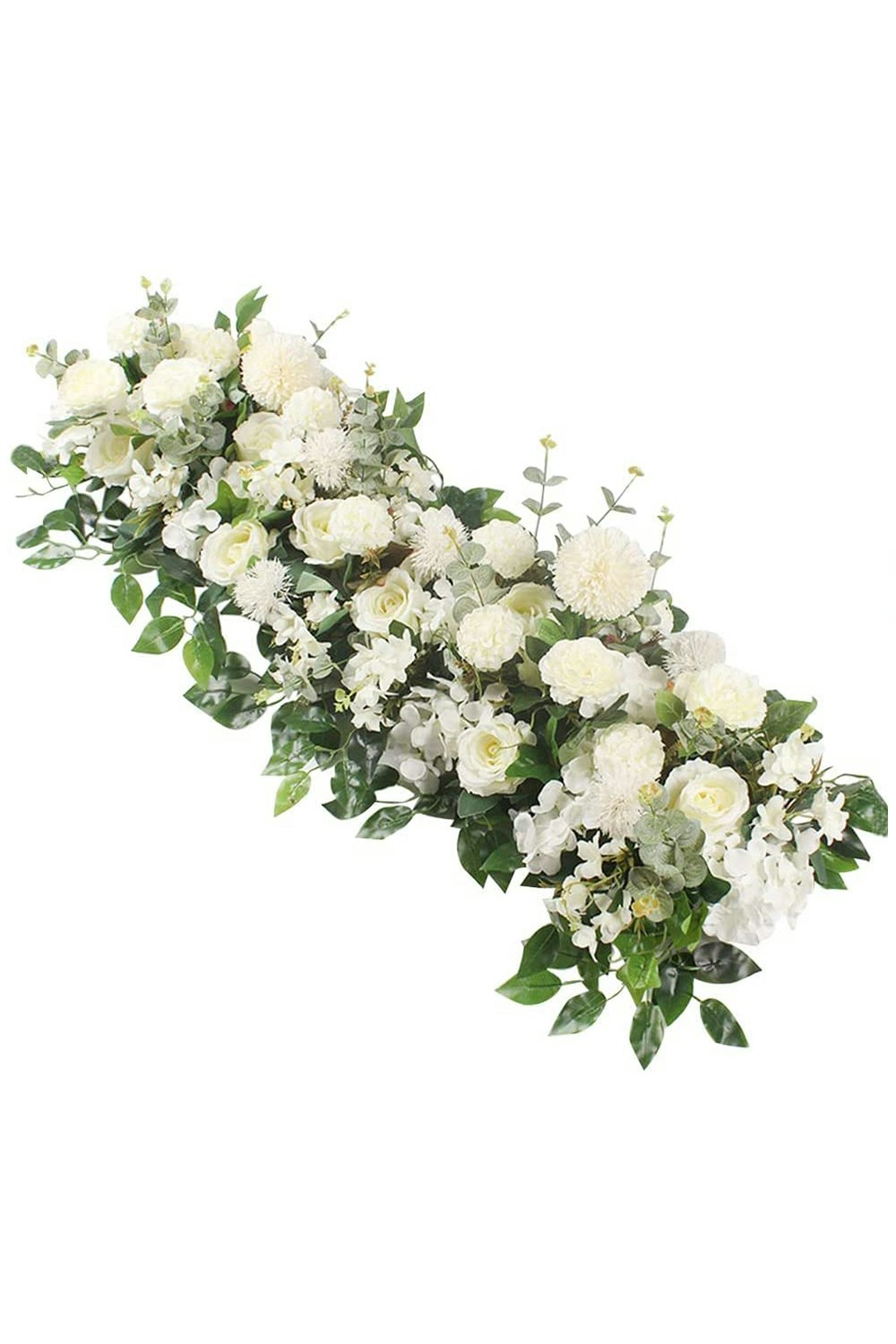 Living And Home White 100Cm Sweet Acacia Rose Floral Wedding Row Aisle Runner & Stage Backdrop Decoration For Ceremonies, Receptions & Party Decor