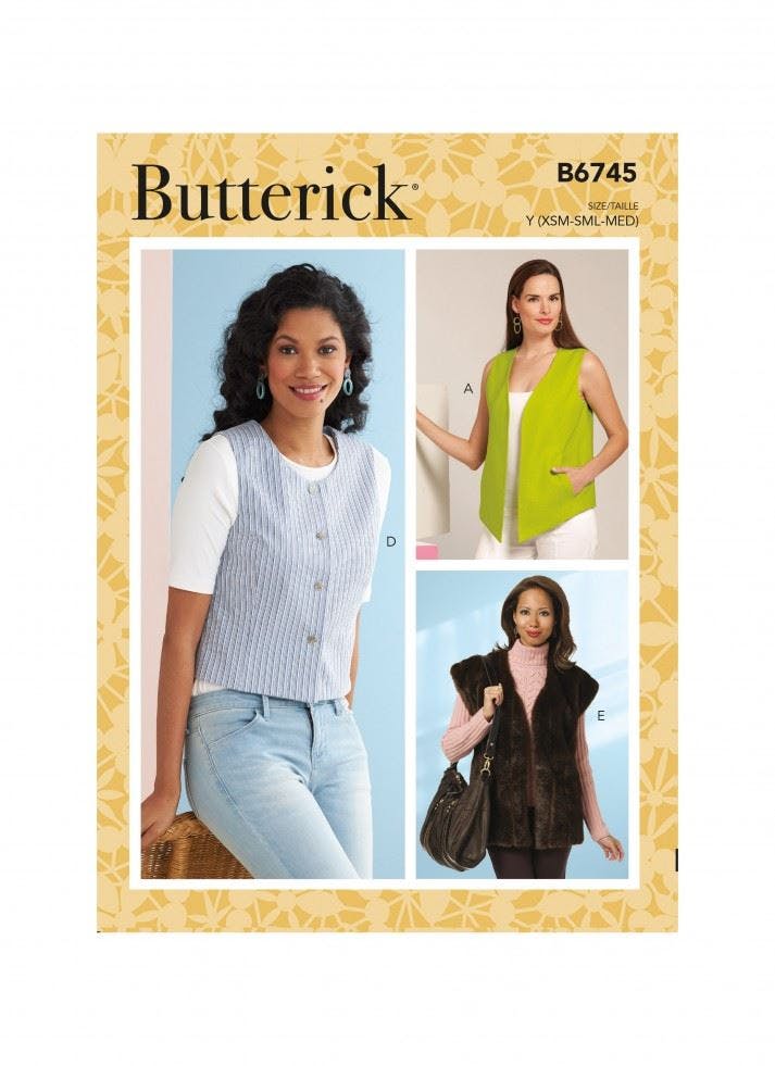 Butterick Women's Sewing Pattern 6745, Waistcoats For Y (Xs-S-M) - Easy - Zz (L-Xl-Xxl)
