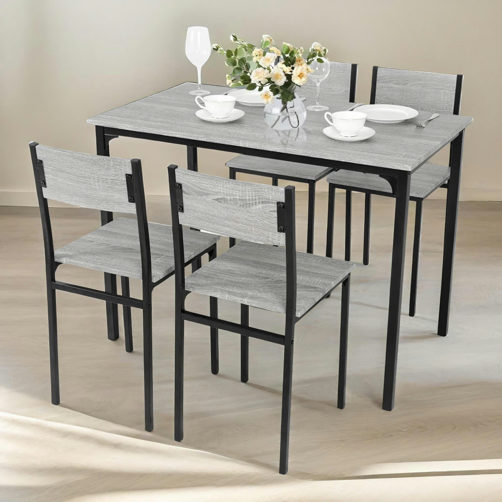 Rackhams Grey Industrial Dining Table With 4 Chairs Set