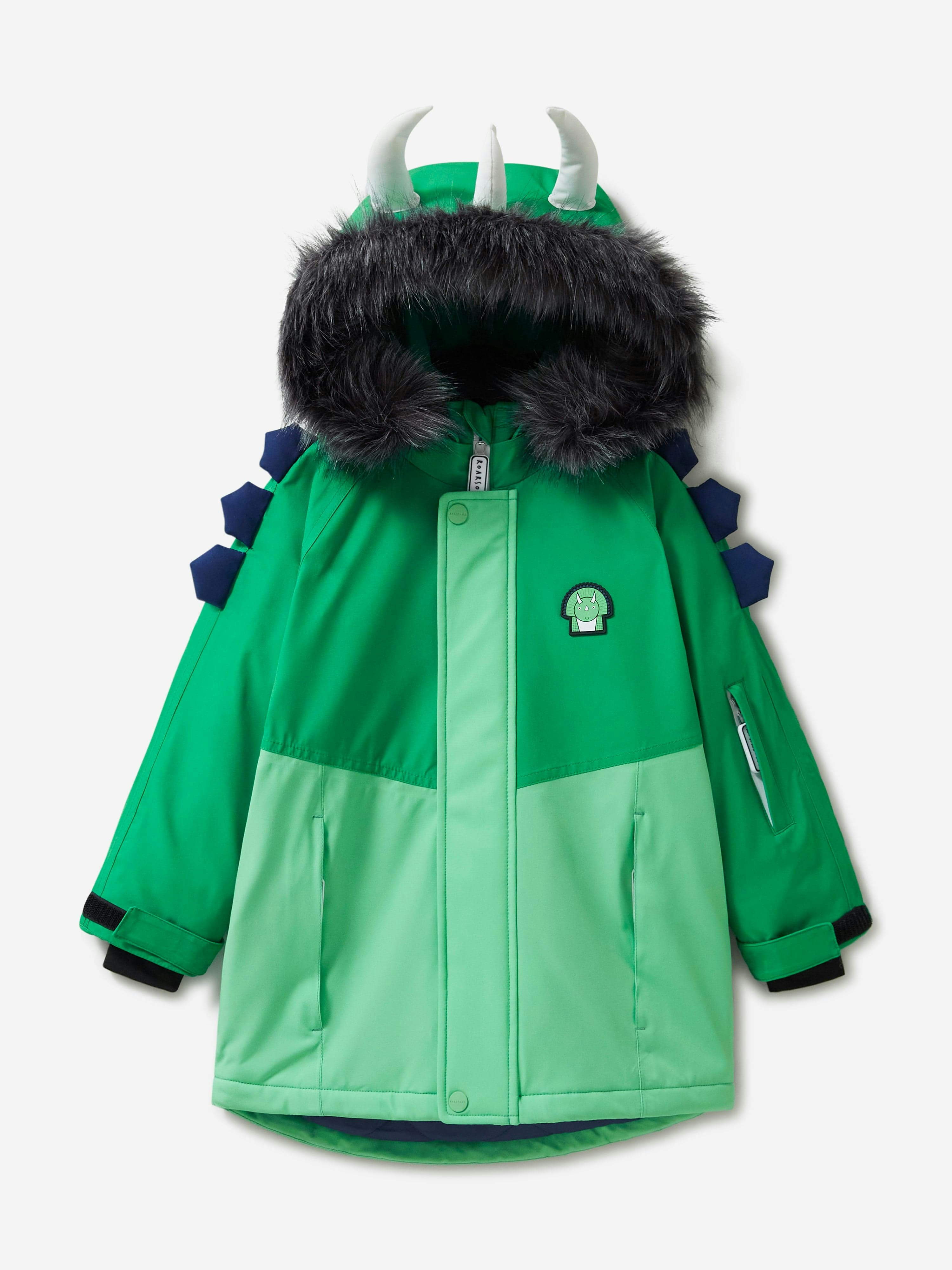 Roarsome Boys Green Spike The Dinosaur Parka Ski Jacket In - 7 - 8 Yrs
