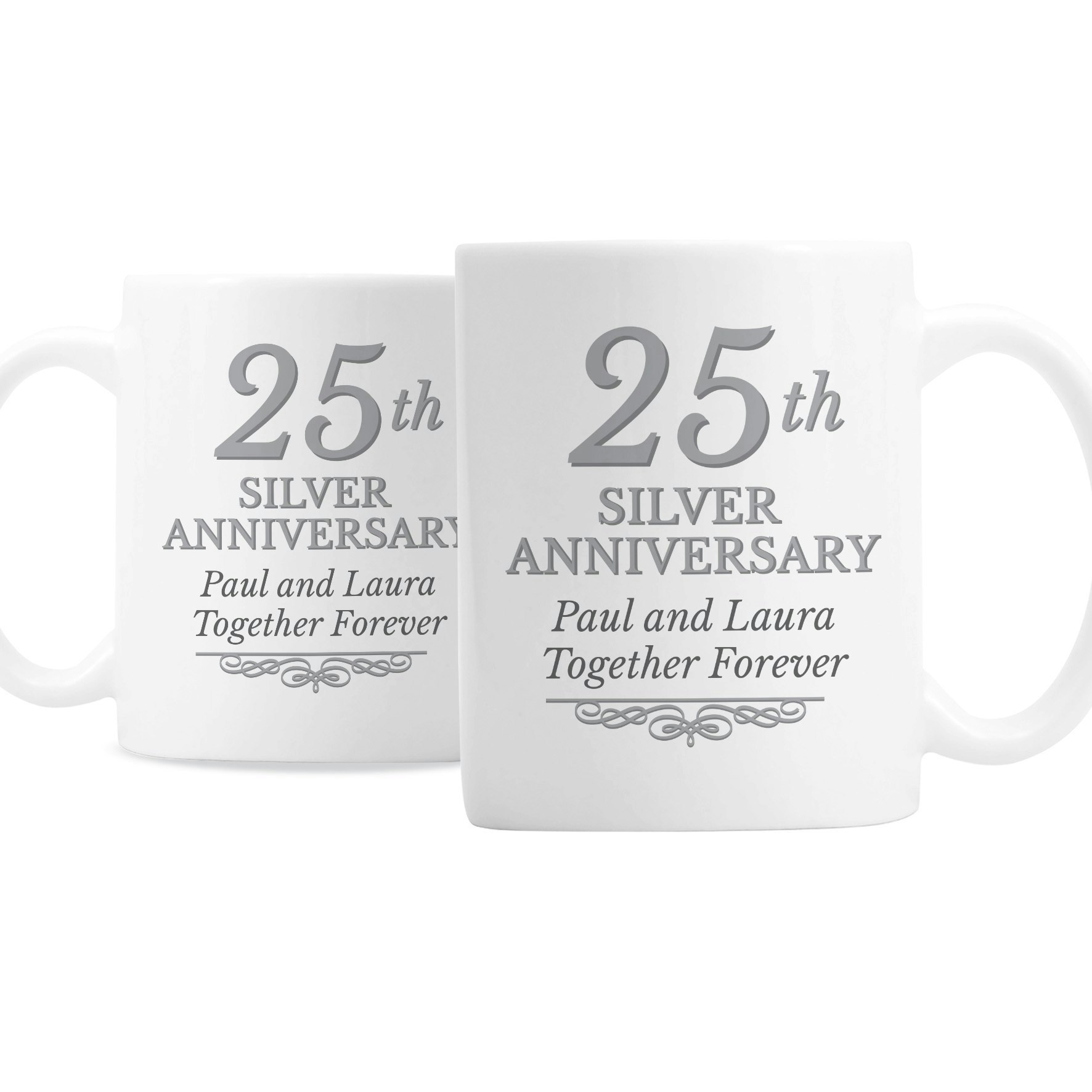 Rackhams Silver Personalised 25Th Anniversary Mug Set