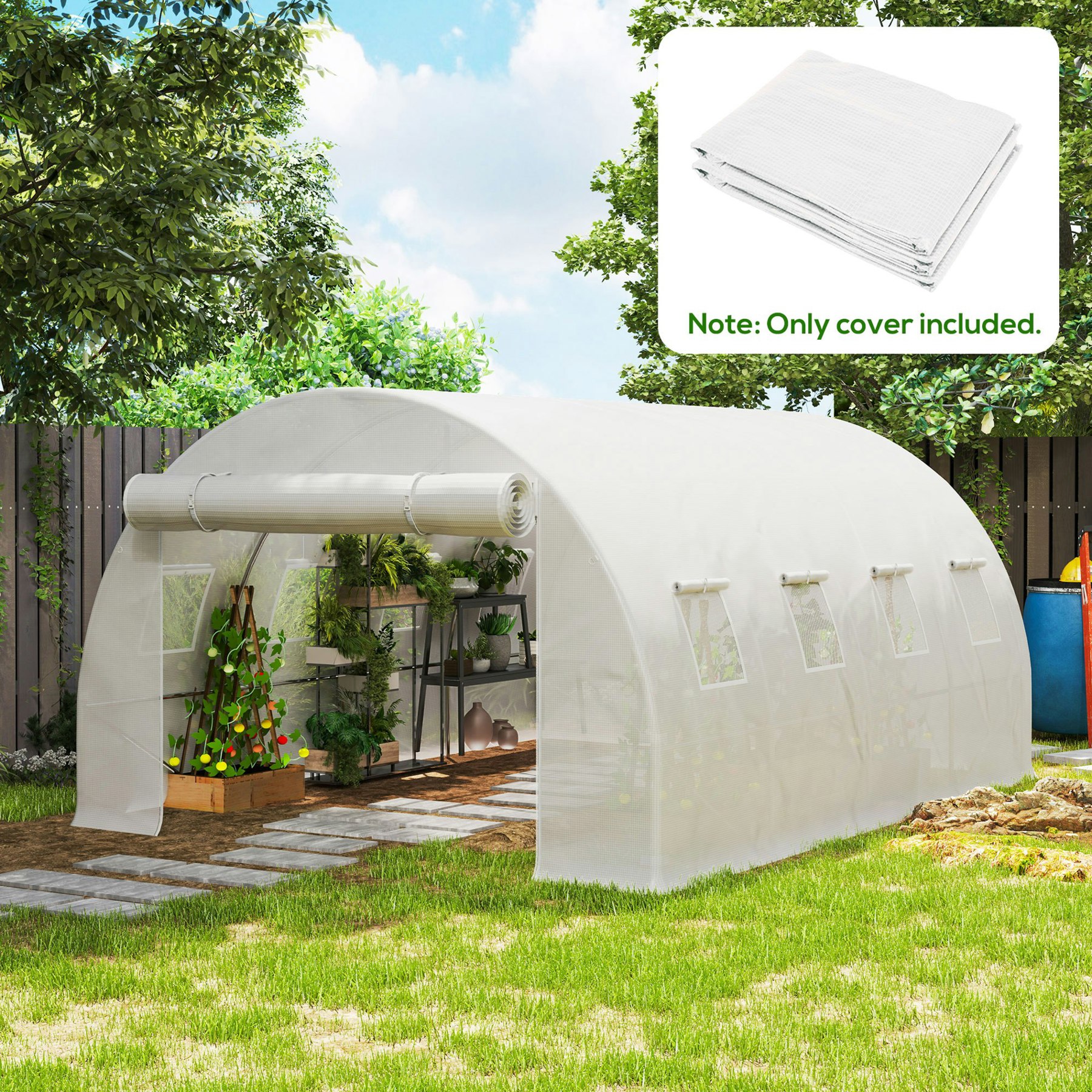 Outsunny White 6 X 3 X 2M Greenhouse Replacement Cover Only For Tunnel Greenhouse - 4 X 3 X 2M