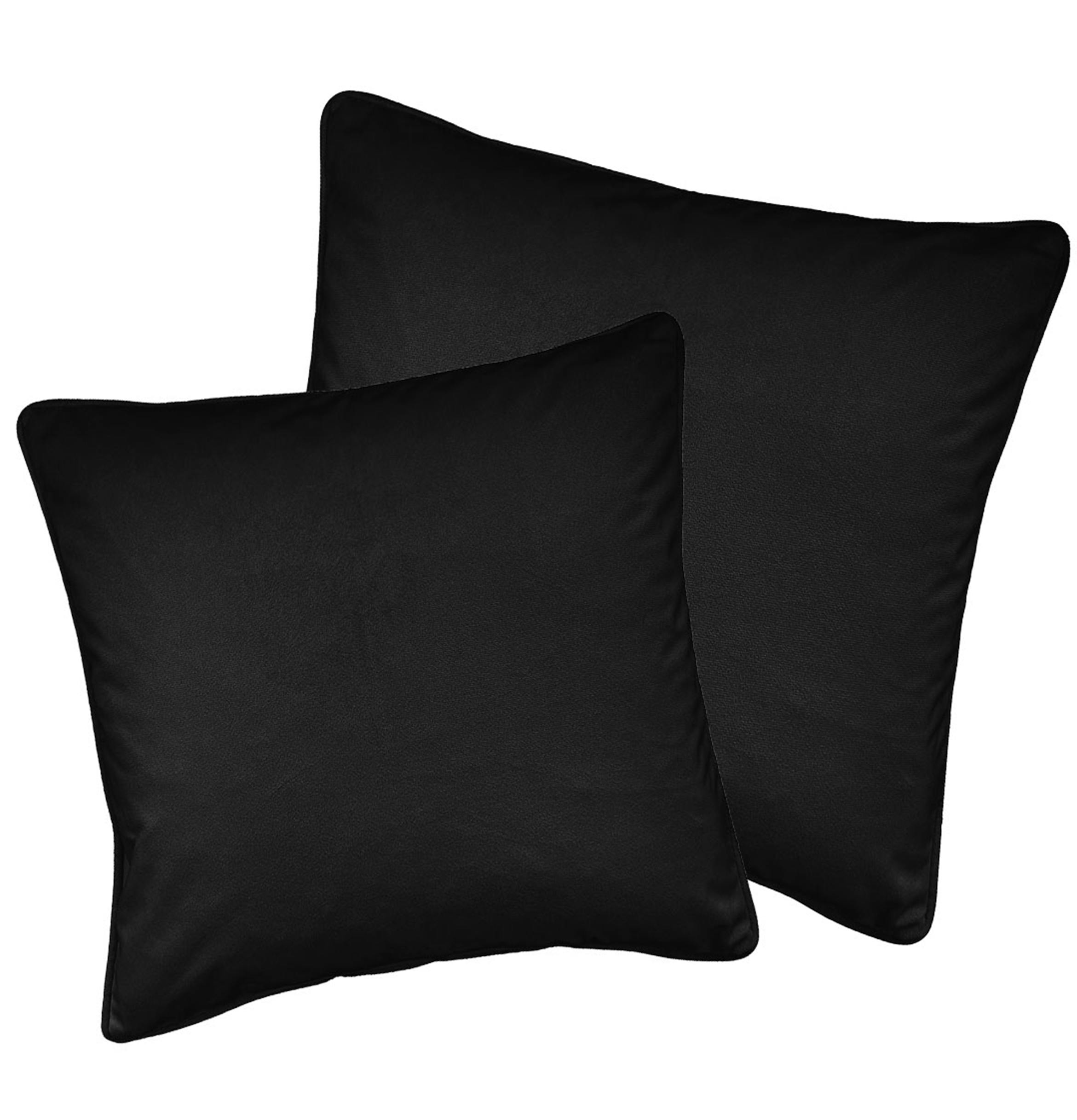 Enhanced Living Black Pair Of Soft Velvet Double Sided Zip Opening Piped Edge Cushion Covers - Cases Only - 22" (55Cm) X 22" (55Cm)