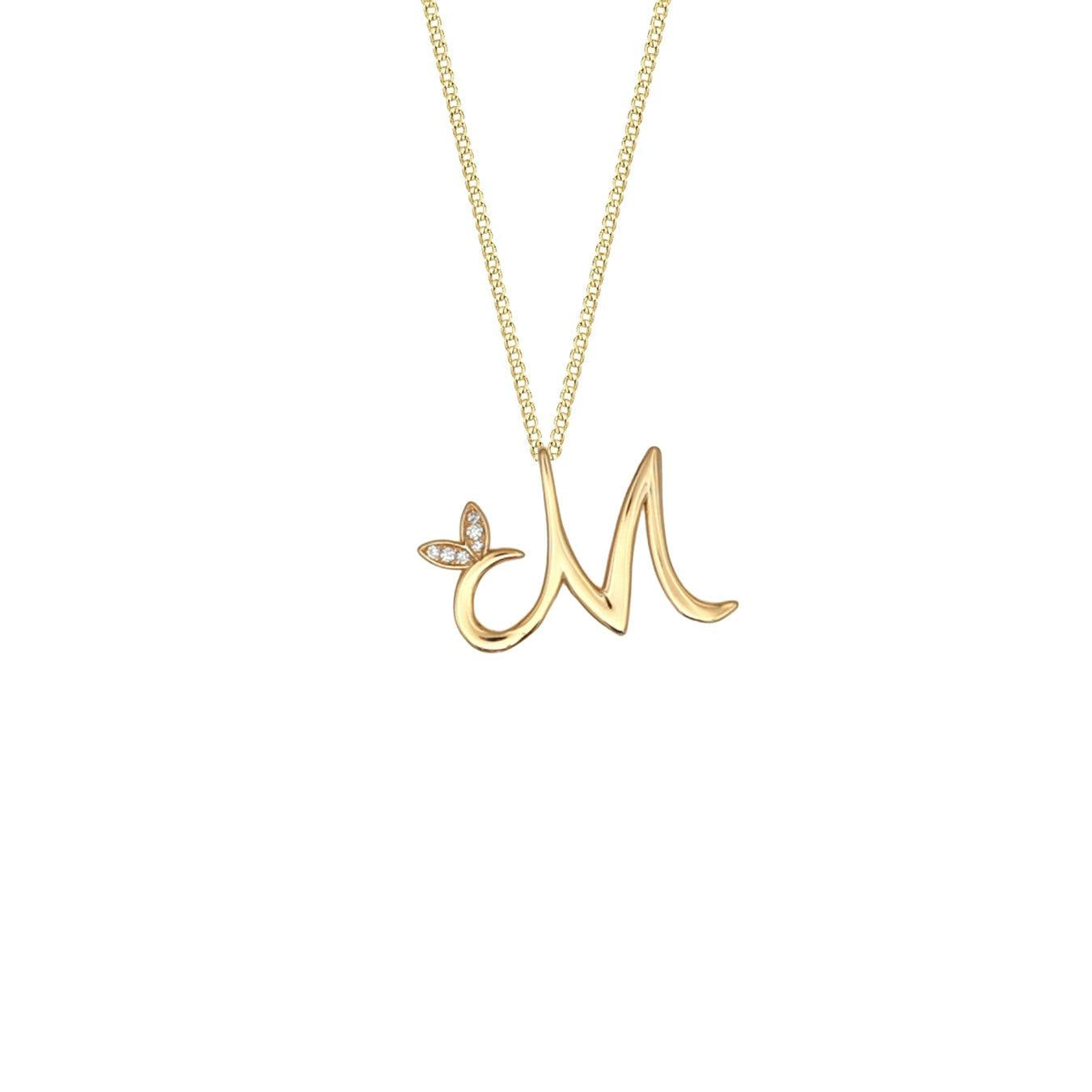 Say It With Yellow/Gold Winged Diamond Initial Necklace - M