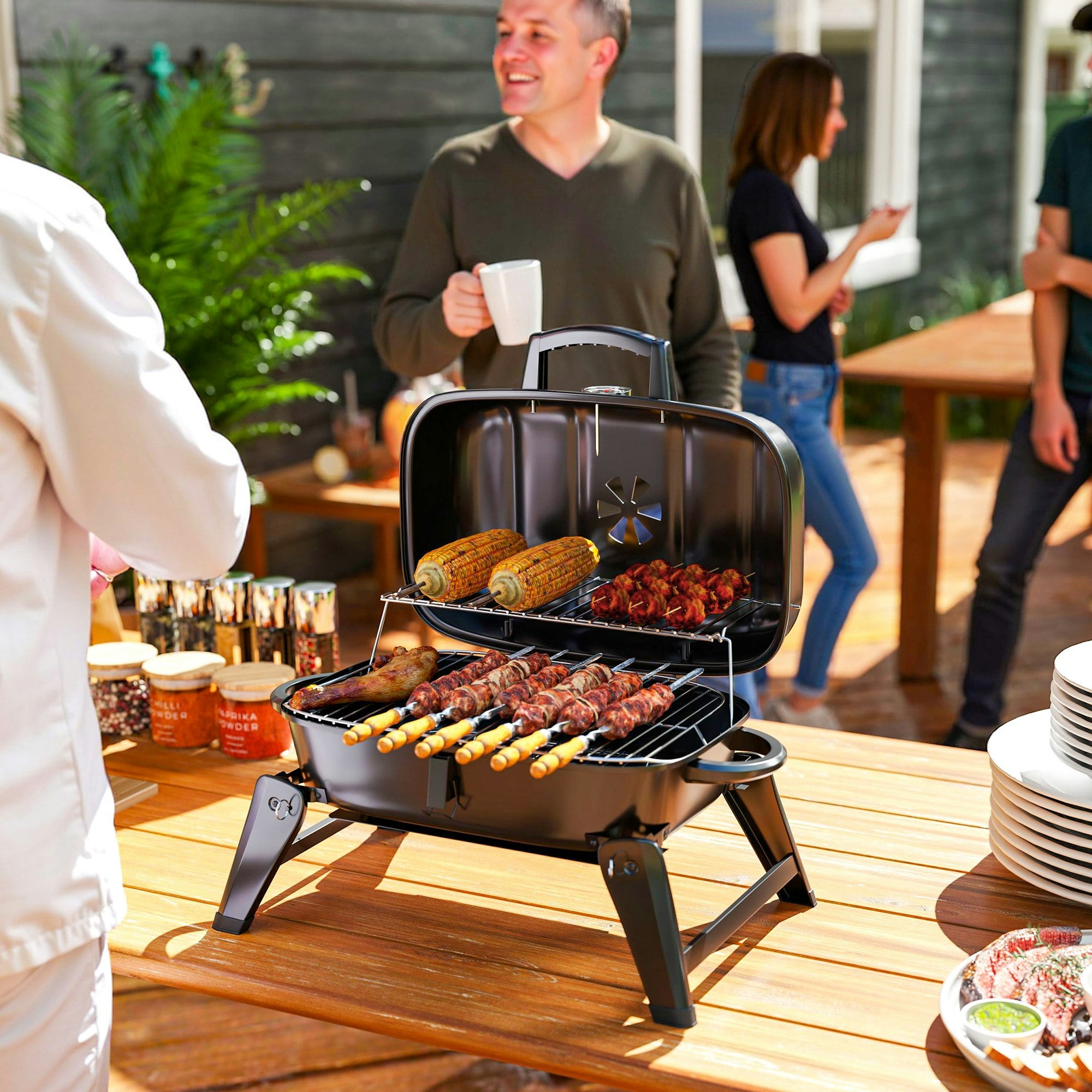 Rackhams Black Folding Charcoal Barbecue Grill, Portable Bbq For Camping, - Steel - 59L X 37W X 36H Cm