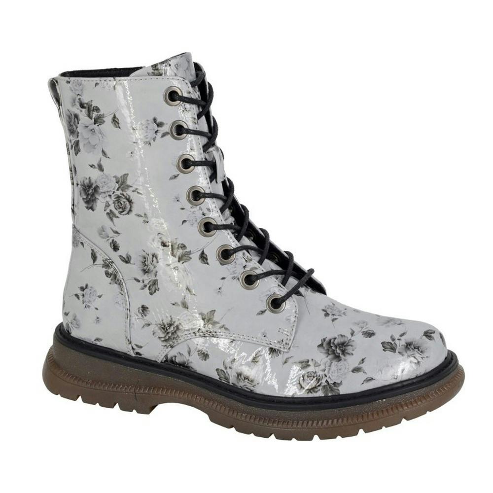 Cipriata Women's Grey / Annetta Floral Patent Pu Ankle Boots - 8 Uk - 100% Mixed