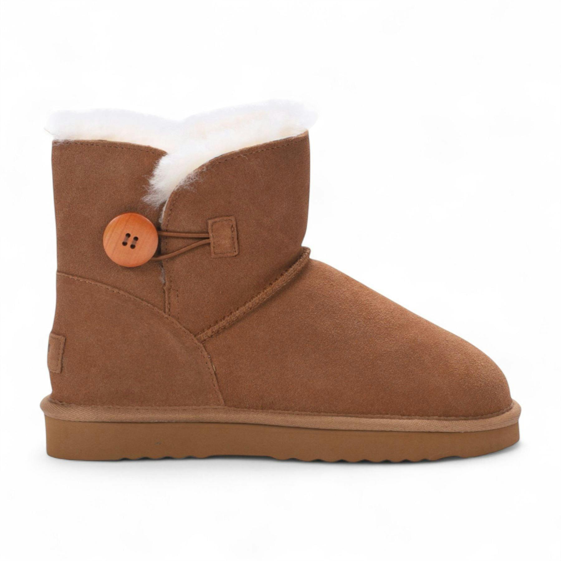 Infinity Leather Women's Brown Sheepskin Suede Tan Ankle Bootie Warm Winter Boots - Alpine - Tan - Uk 3 | Eu 36 | Us 5