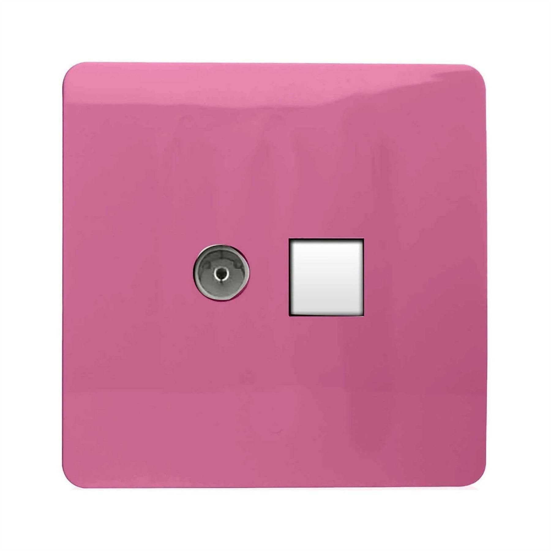 Trendi Switch 2 Gang Tv Co-Axial & Rj45 Cat 6 Modern Designer Pc Ethernet Socketsin Candy Pink - Image 3