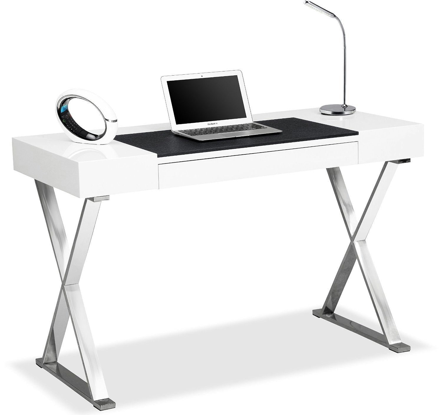 Centurion Supports White Adonis Gloss And Chrome Legs Ergonomic Home Office Luxury Modern Desk