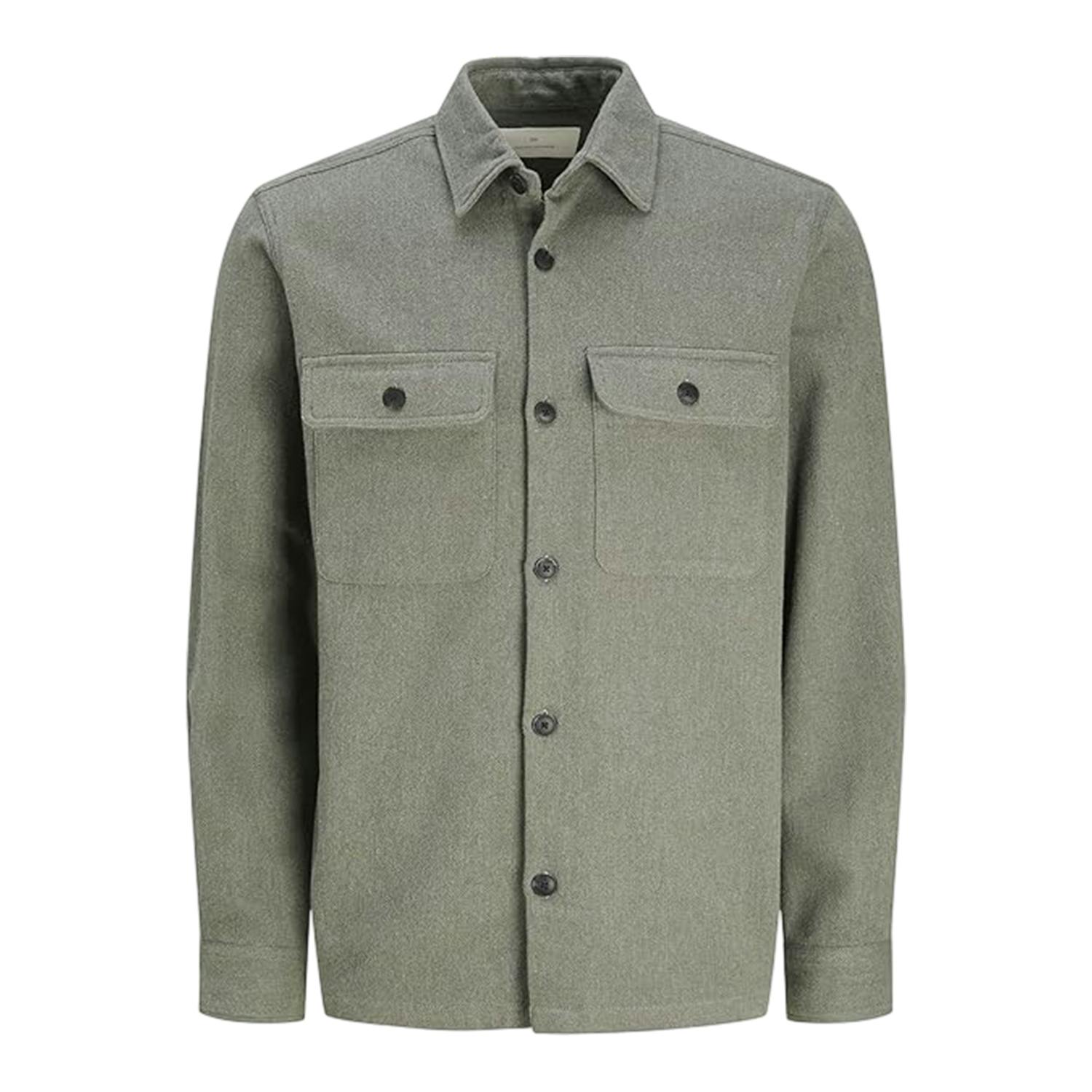 Jack And Jones Men's Green Chest Pocket Overshirt - Cypress - S - Cypress - 90% Cotton/10% Linen