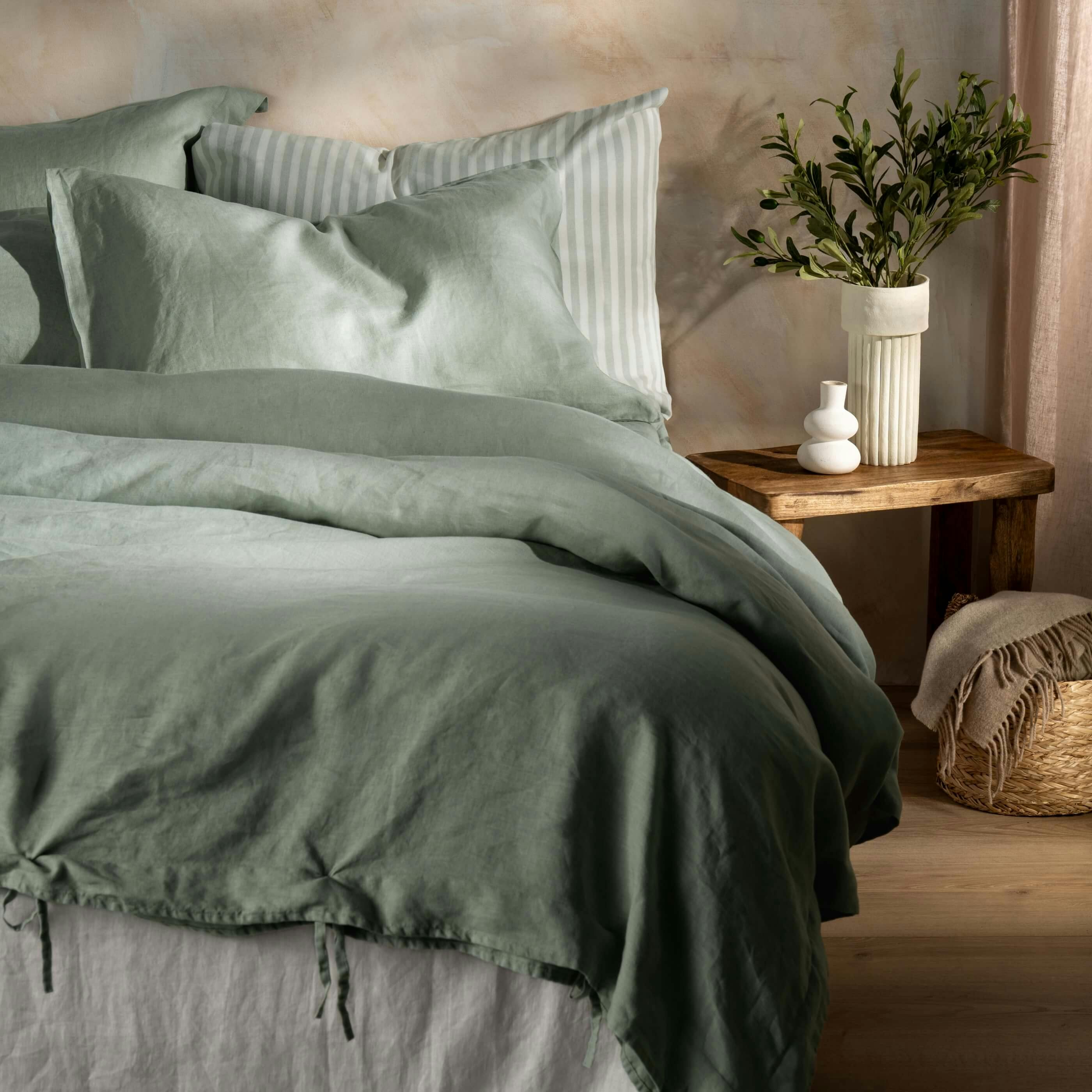 Rackhams Green Misty French Linen Duvet Cover - Double