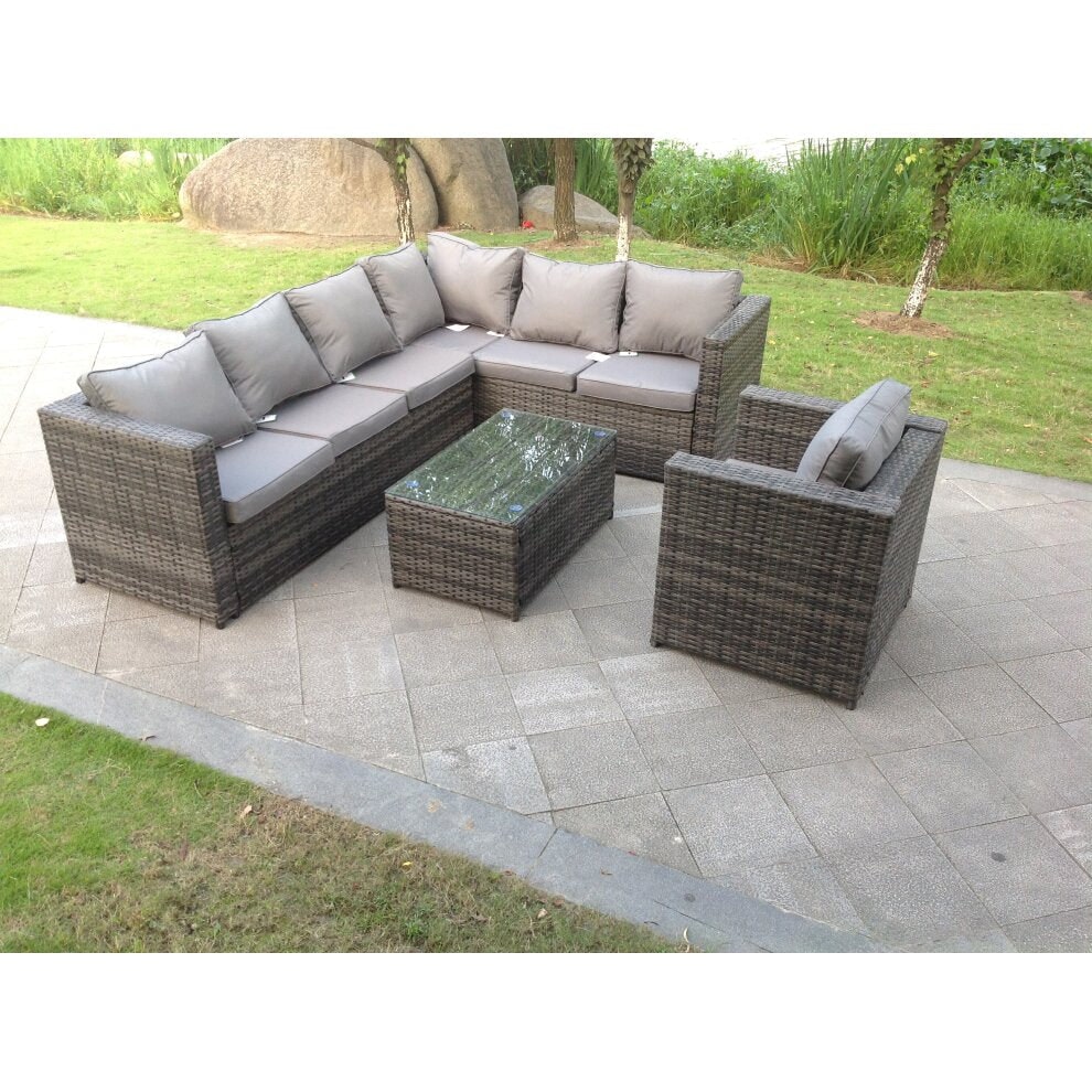 Fimous Dark/Grey Mixed Pe Rattan Corner Sofa Set Outdoor Garden Furniture Oblong Coffee Table Armchair With Cushions