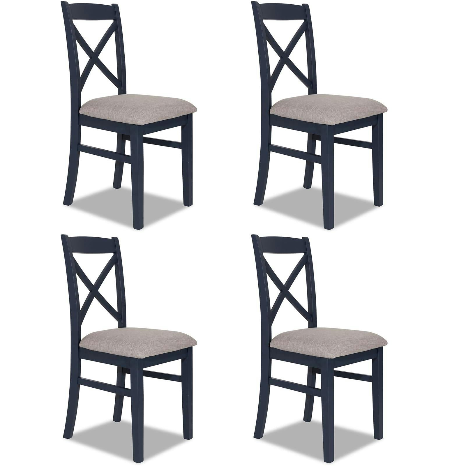 Statement Furniture Blue Florence Crossback Upholstered Seat Dining Chairs Set Of 4 - Navy