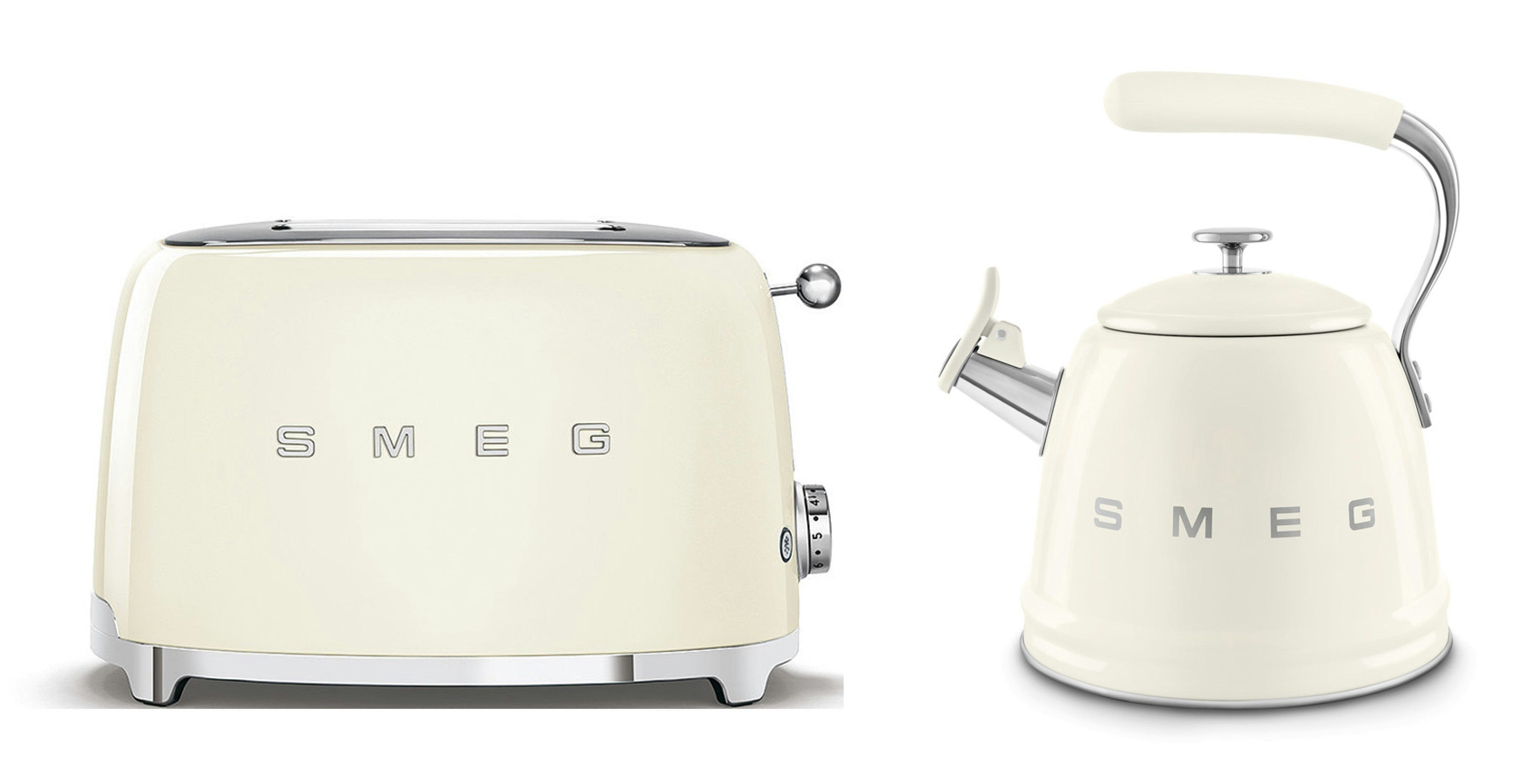 Smeg Cream Retro Bundle | Wkf01 Whistling Stovetop Kettle & Tsf01 2-Slice Toaster Set