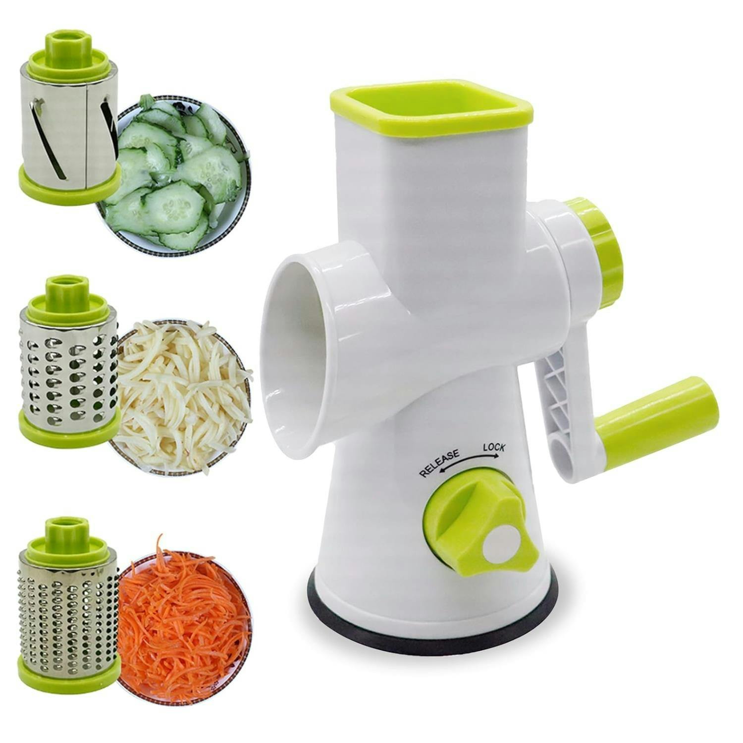 Top 3 White/Green Rotary Food Grater With 3 Stainless Steel Attachments And - And - Stainless Steel/Plastic - 1